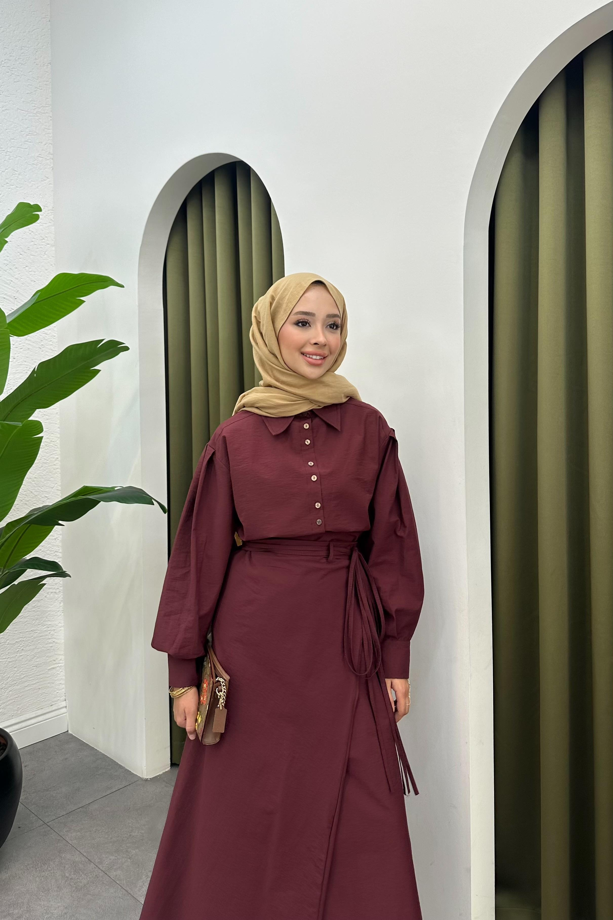 Denri Bağlama Detay Etek Takım - BORDO