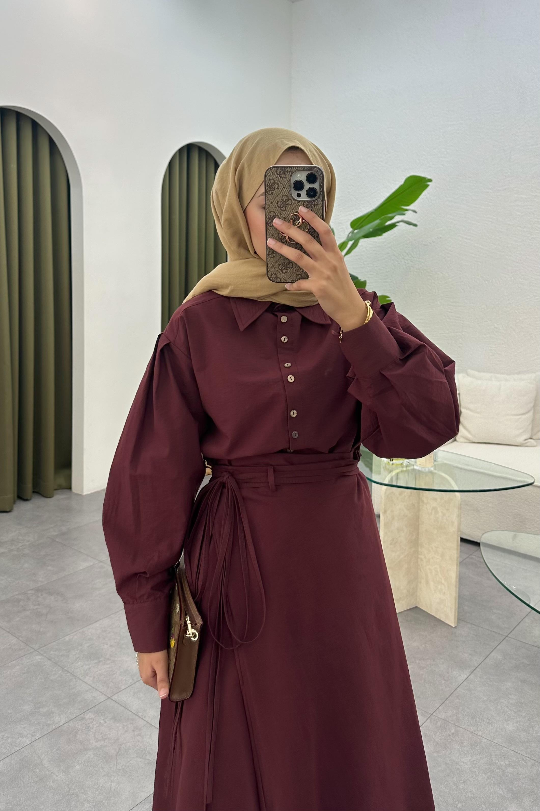 Denri Bağlama Detay Etek Takım - BORDO