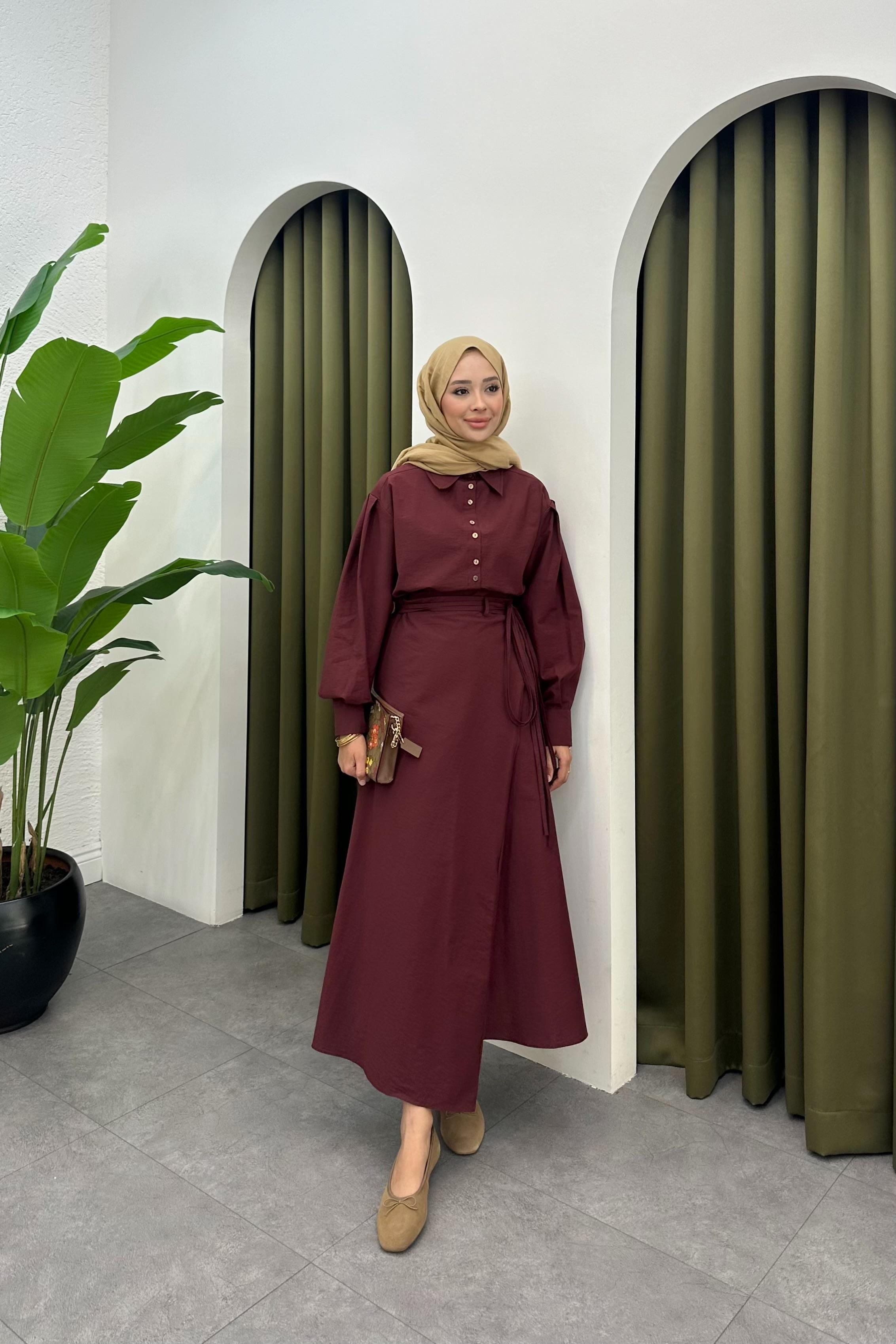 Denri Bağlama Detay Etek Takım - BORDO