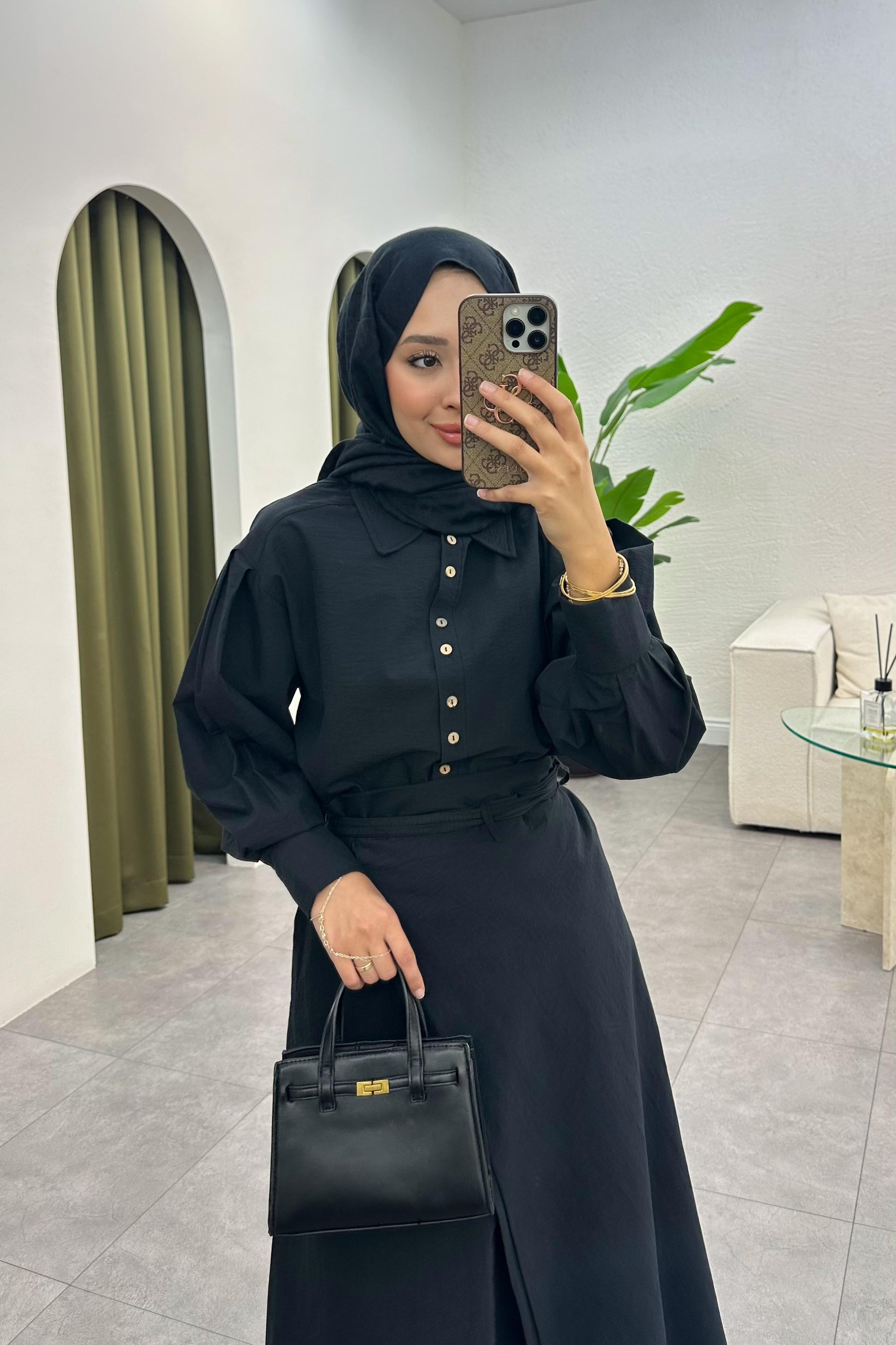 Denri Bağlama Detay Etek Takım - SİYAH