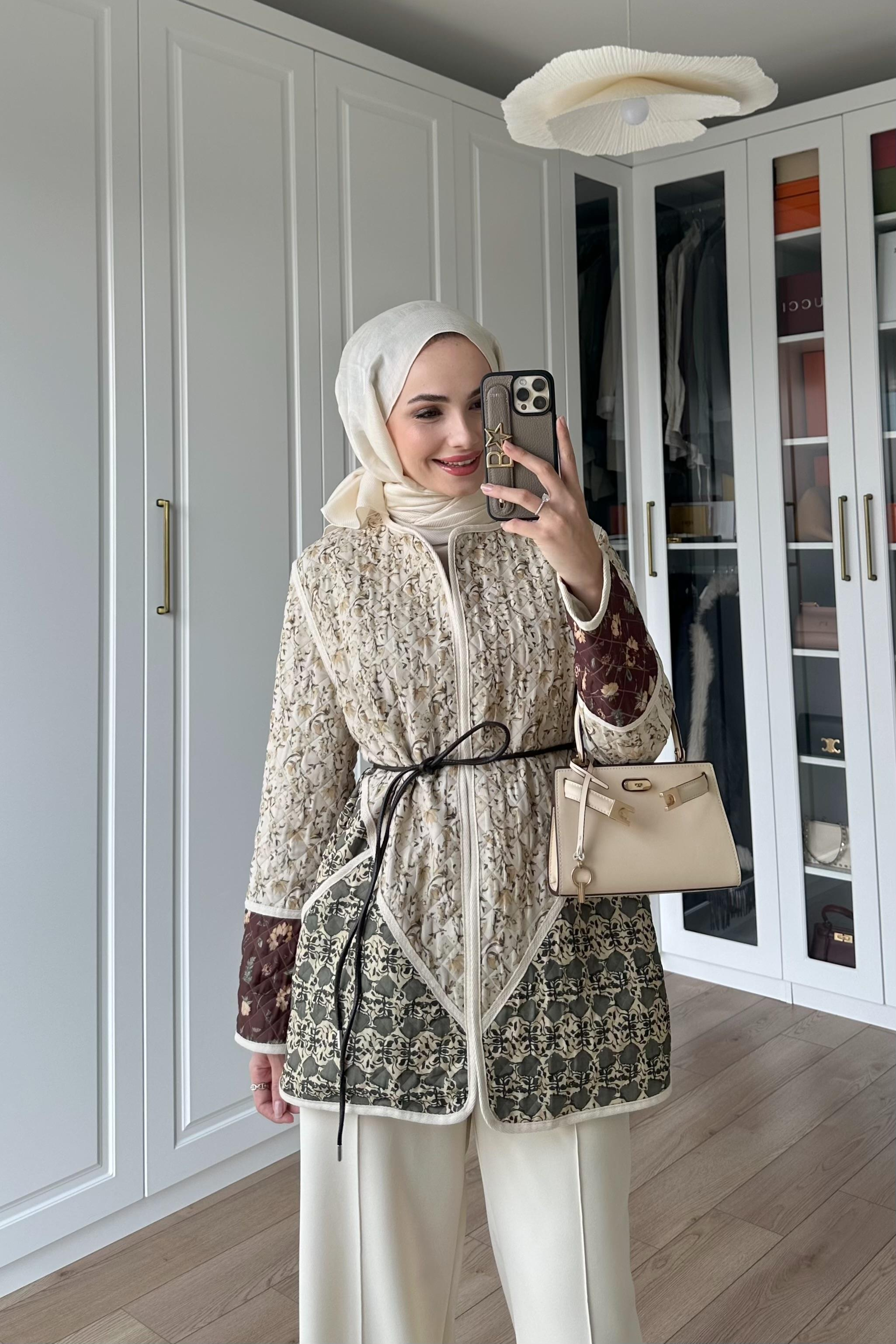 Deri Kemerli Etnik Ceket - HAKİ