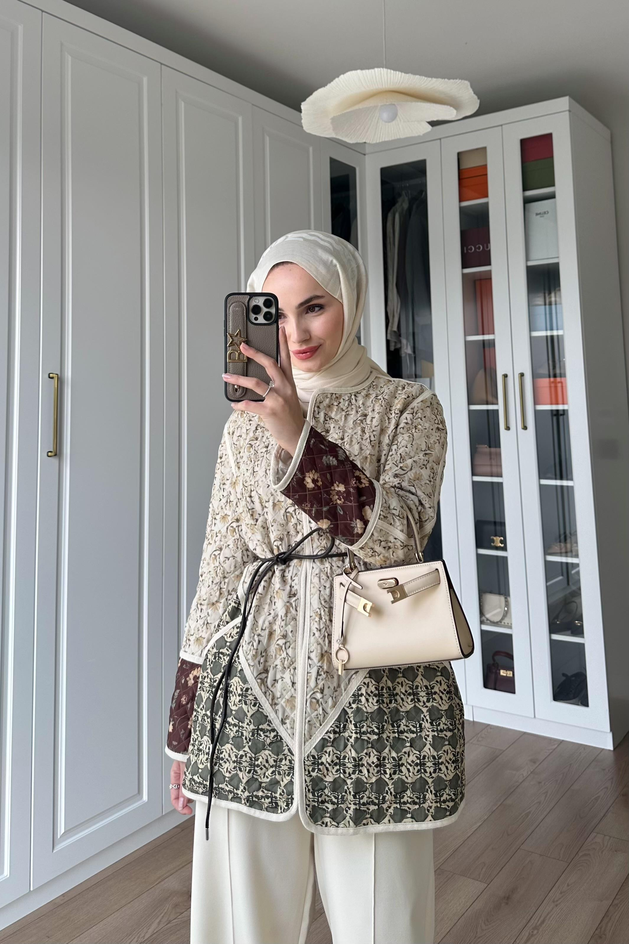 Deri Kemerli Etnik Ceket - HAKİ