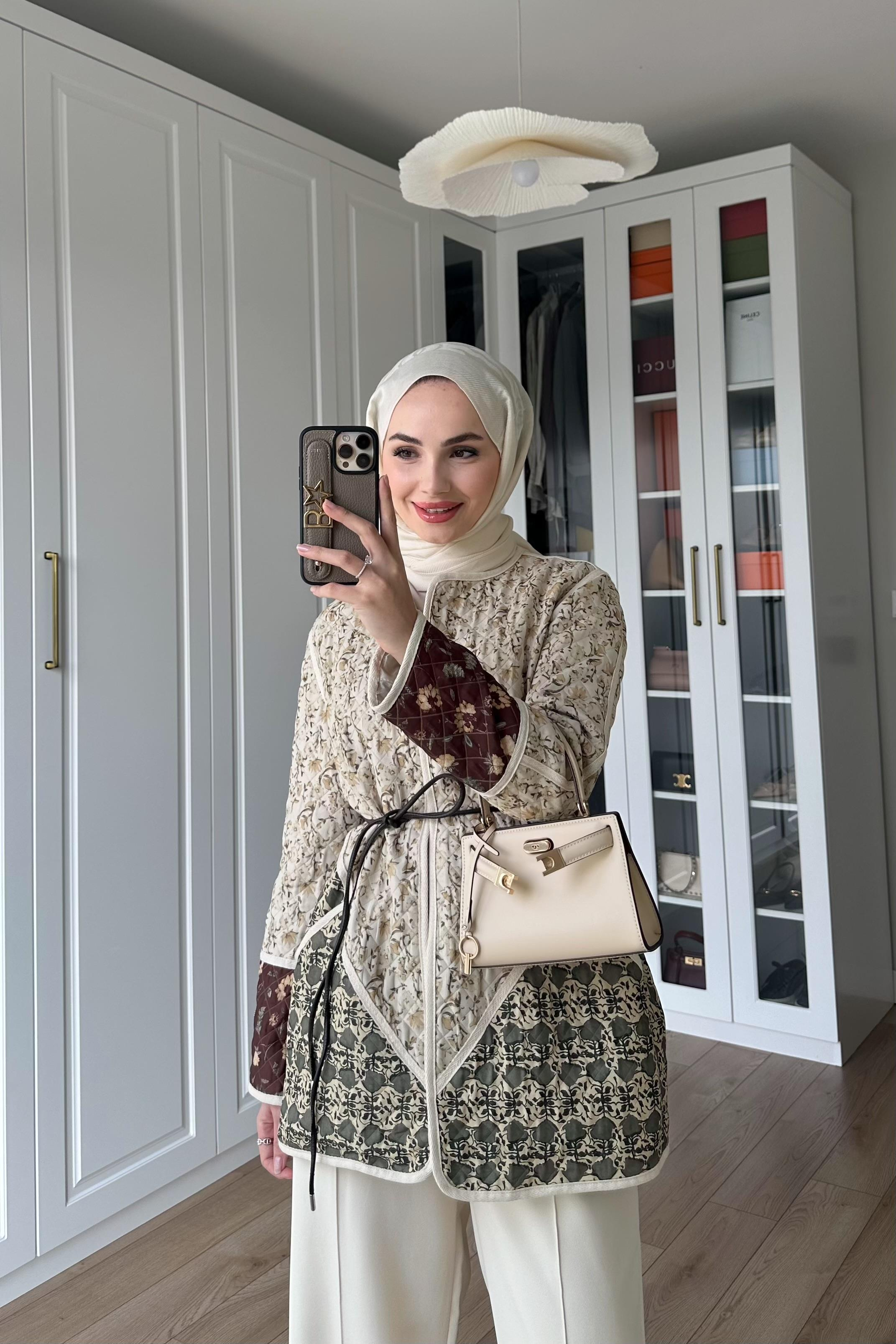 Deri Kemerli Etnik Ceket - HAKİ