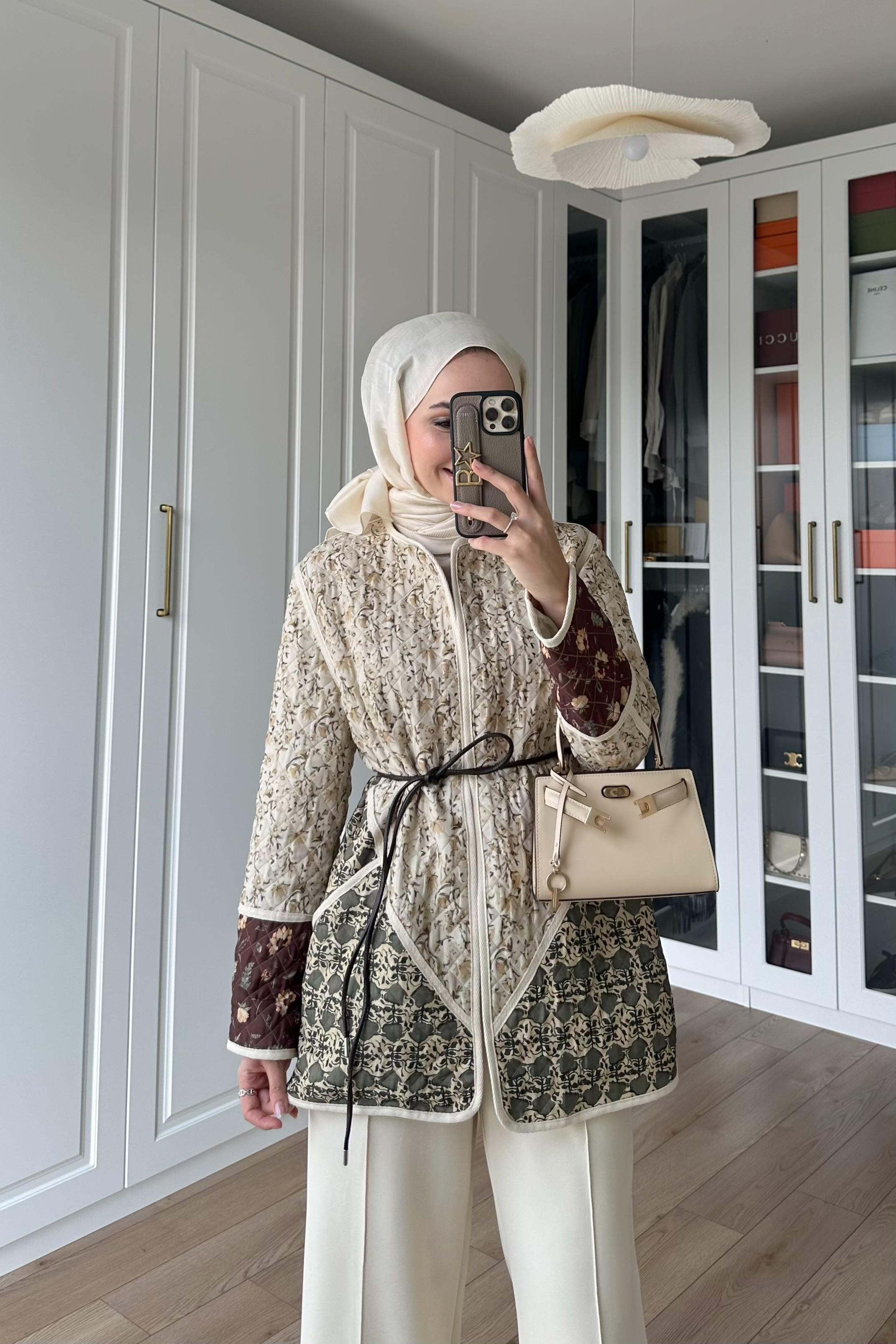 Deri Kemerli Etnik Ceket - HAKİ