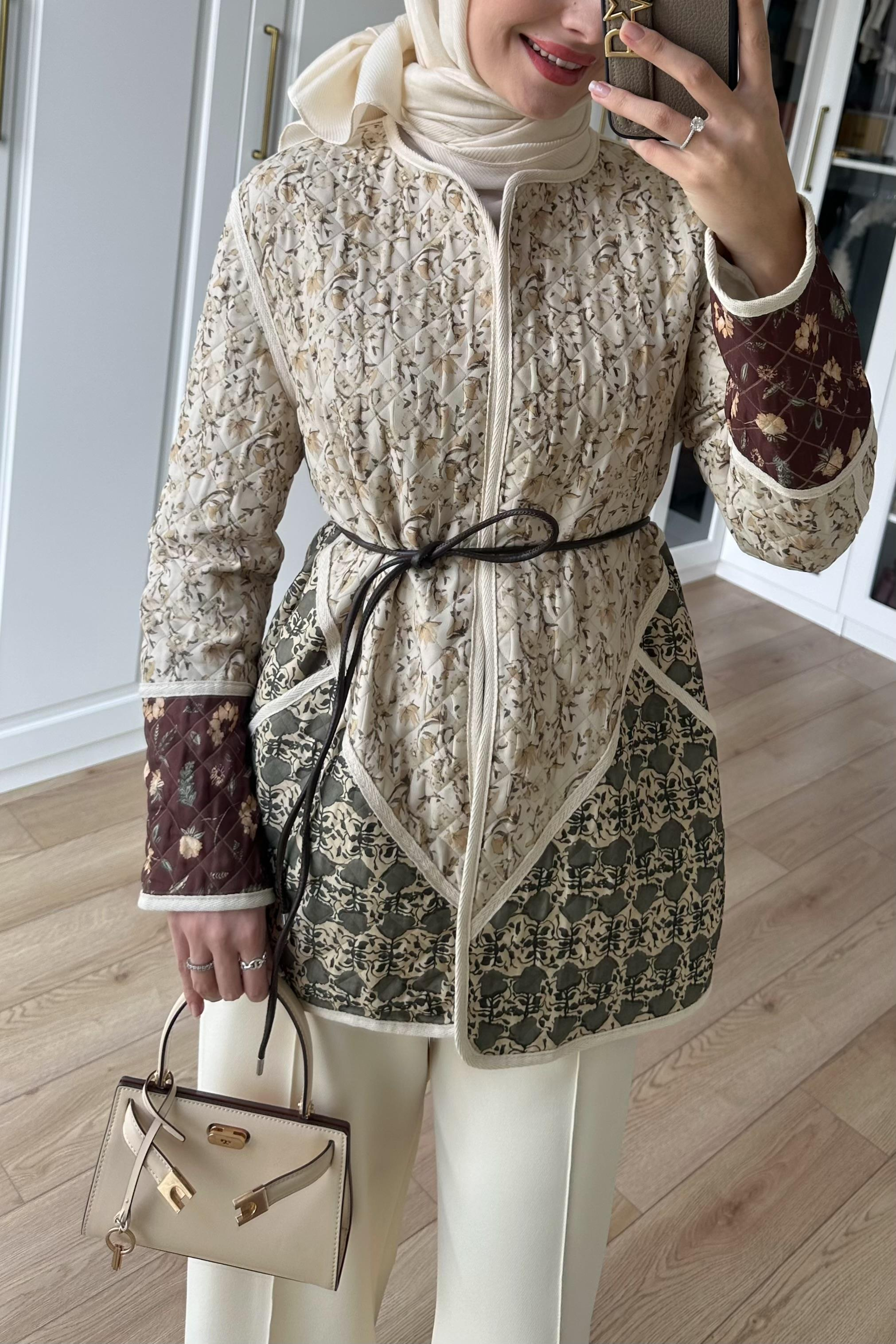 Deri Kemerli Etnik Ceket - HAKİ