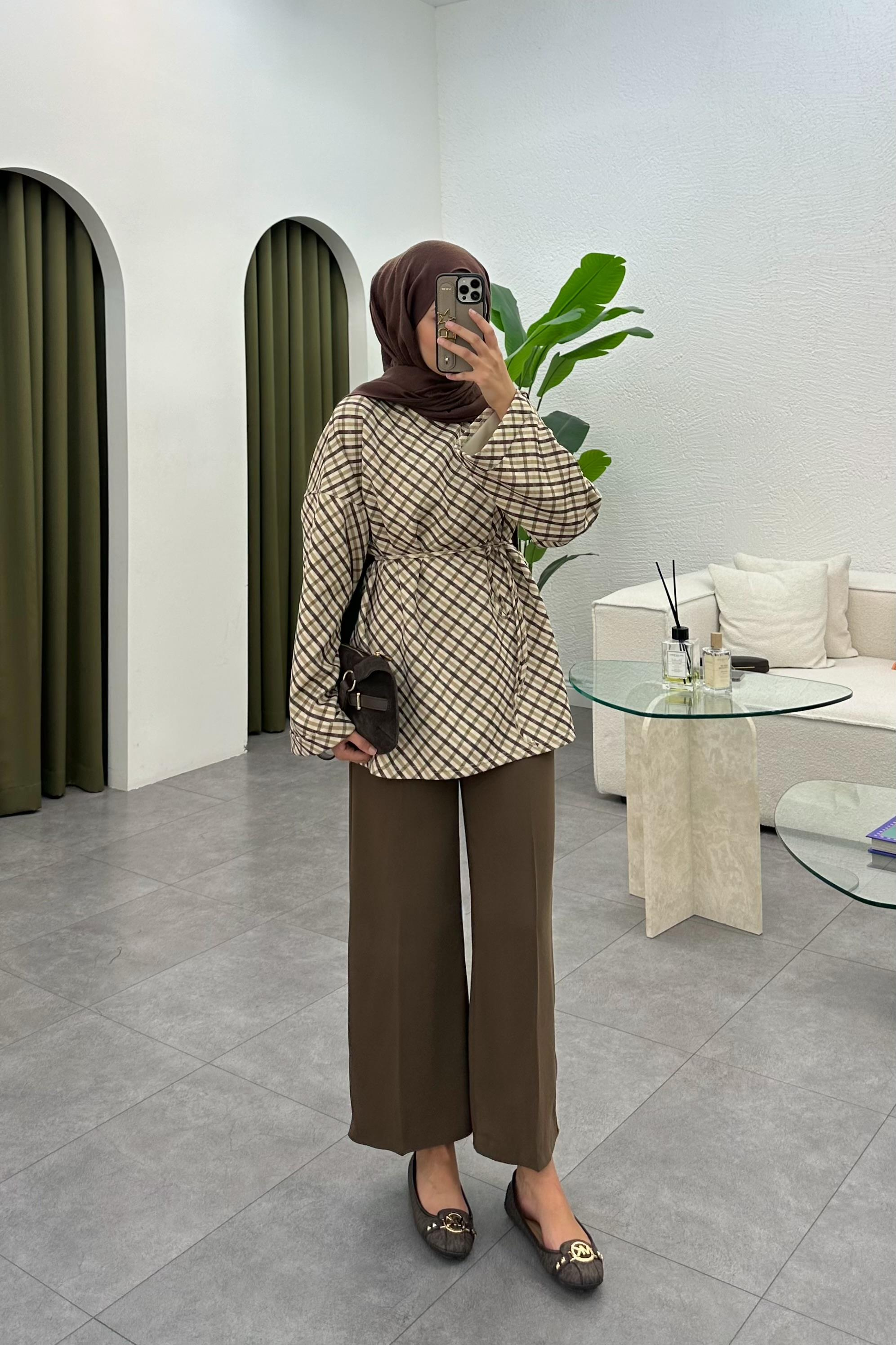 Desenli Scuba Sweatshirt - KAHVE