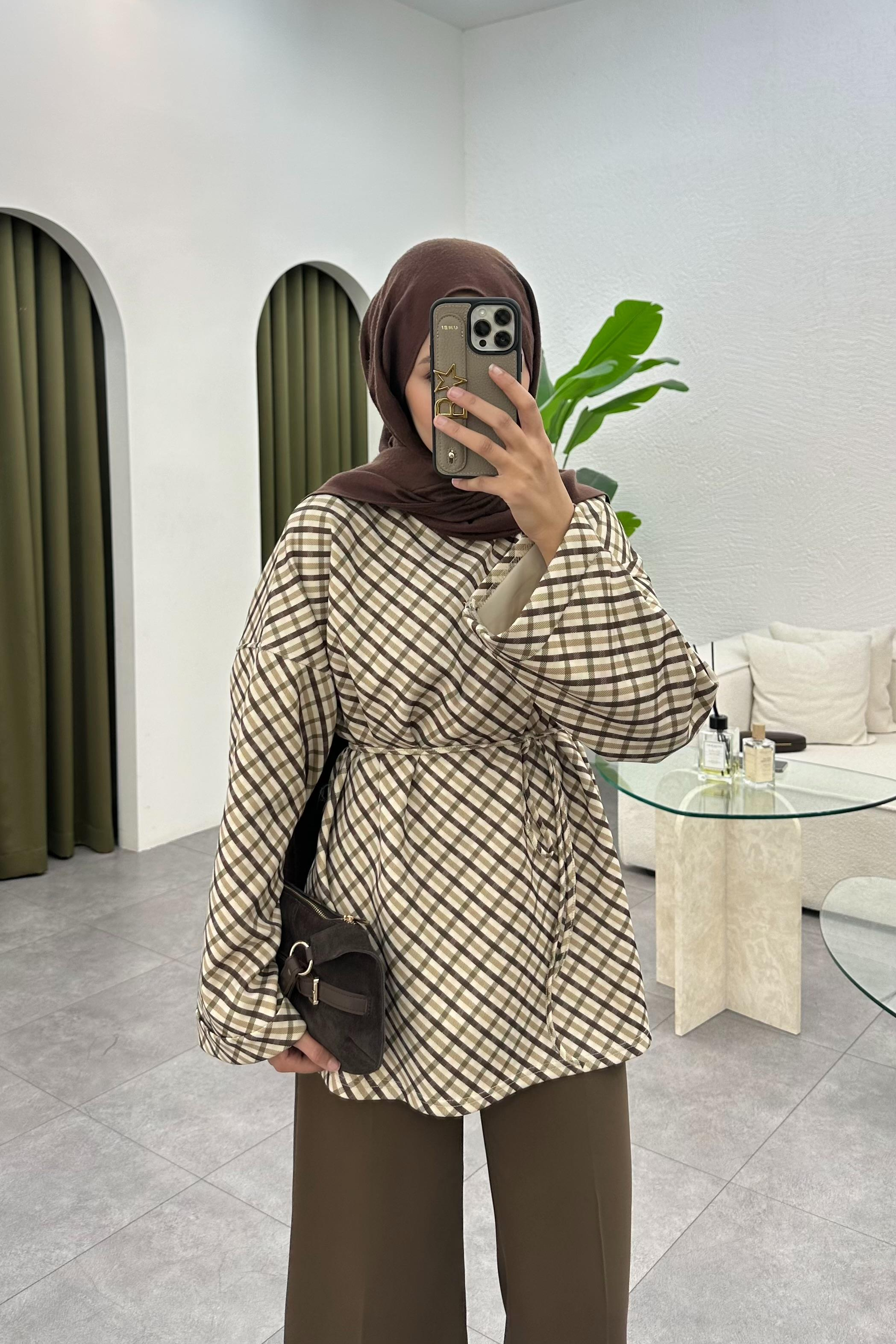 Desenli Scuba Sweatshirt - KAHVE