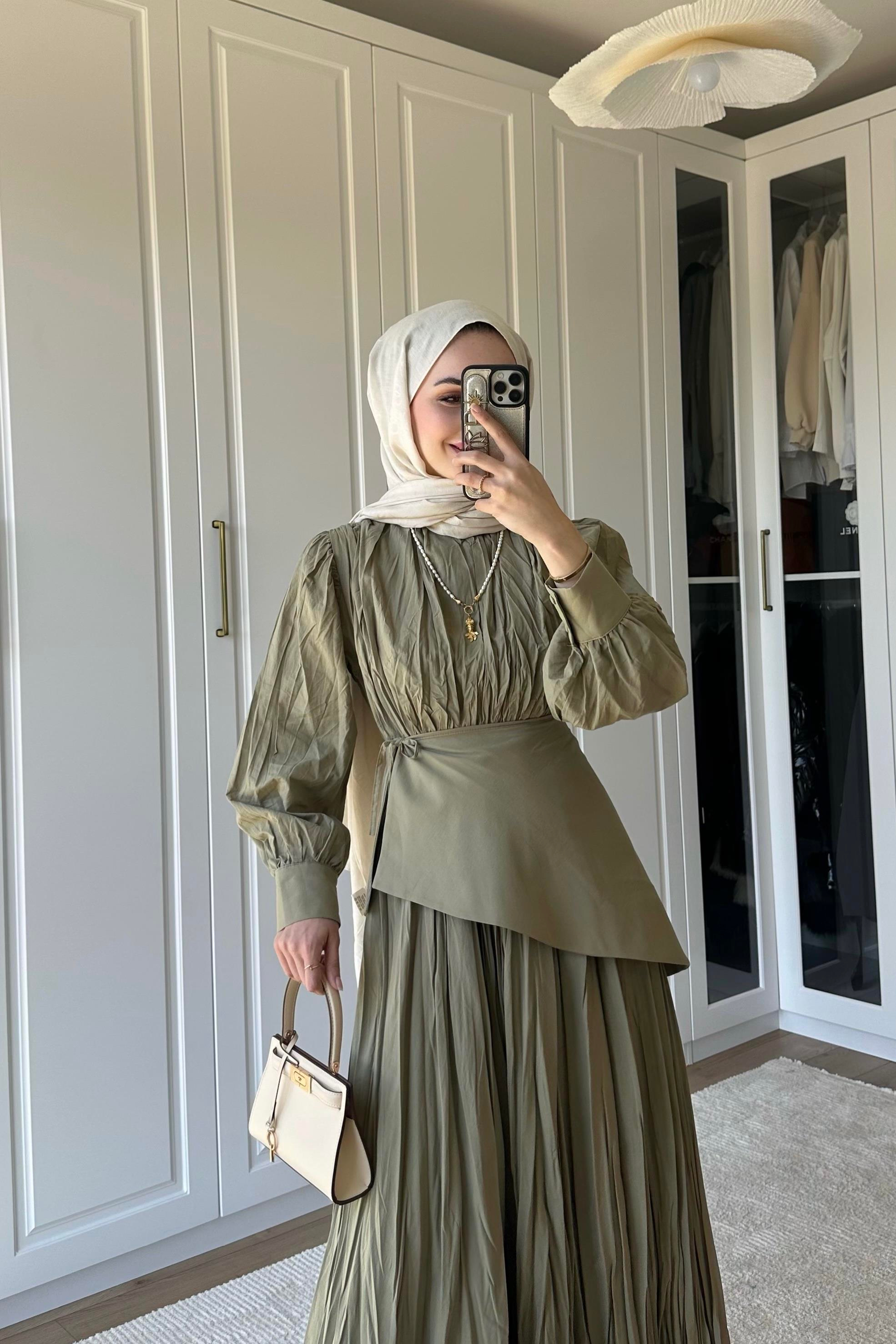 Diane Büzgülü Kuşak Detay Elbise - HAKİ