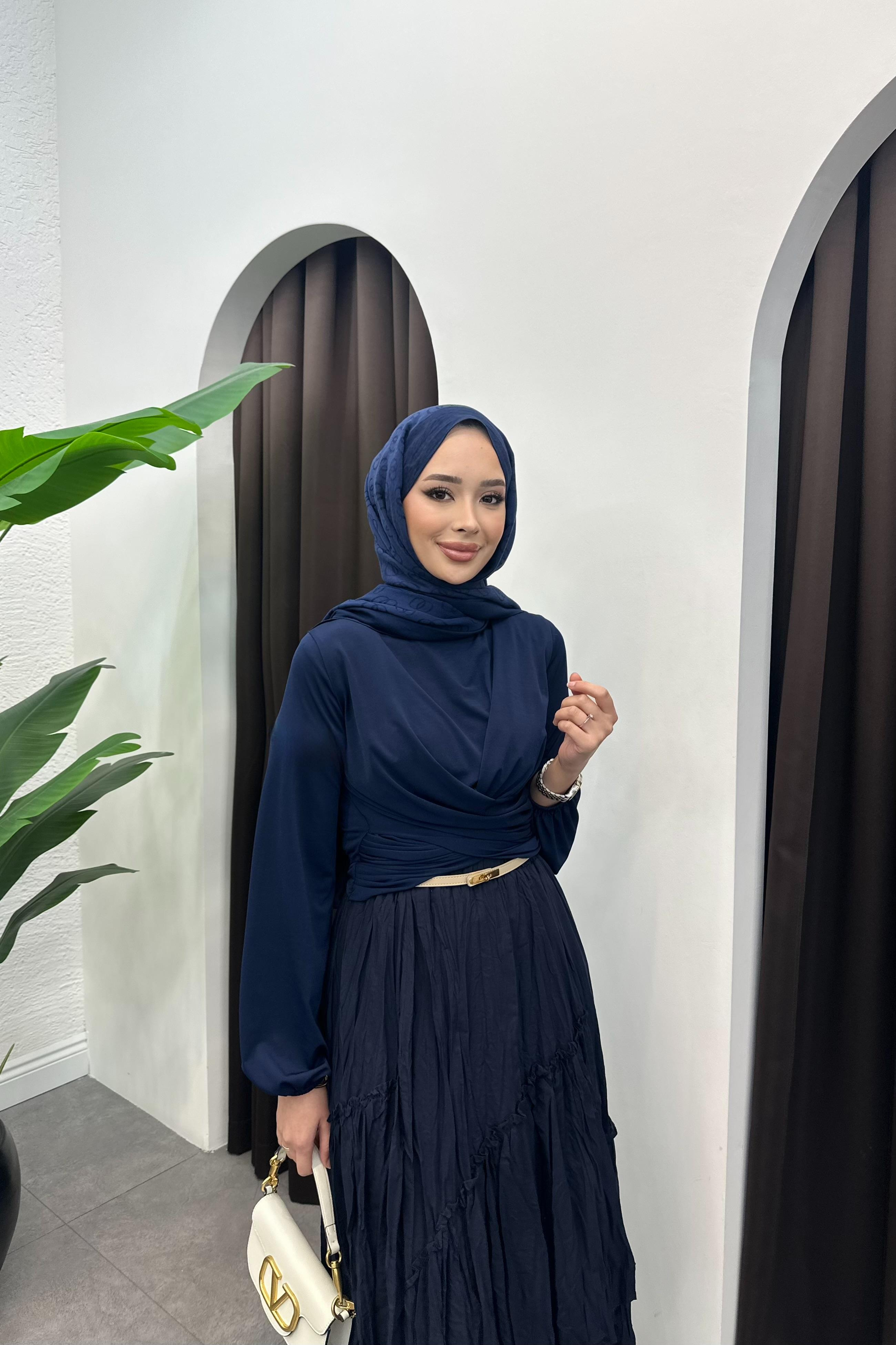 Drape Detaylı Bluz - LACİVERT