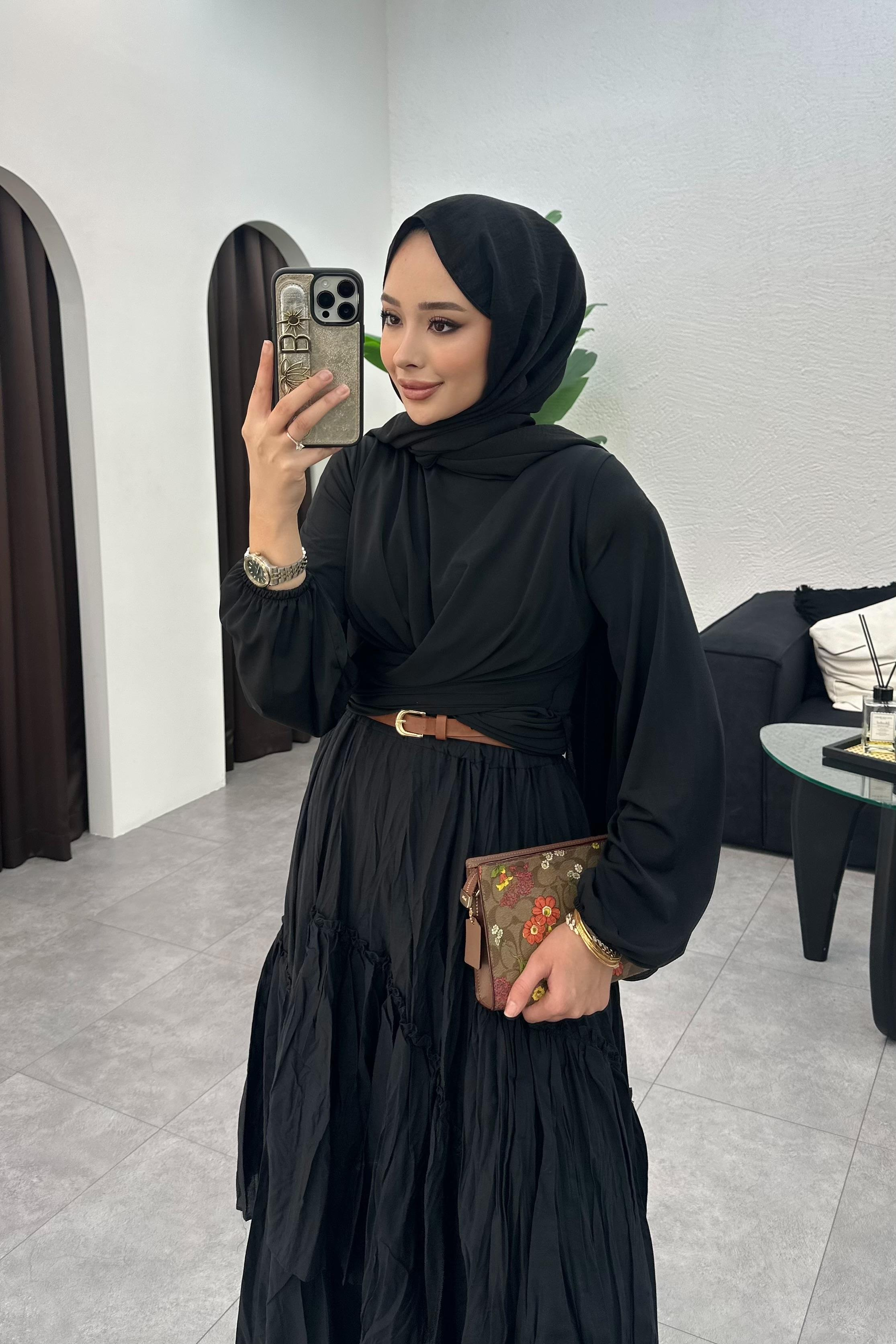 Drape Detaylı Bluz - SİYAH