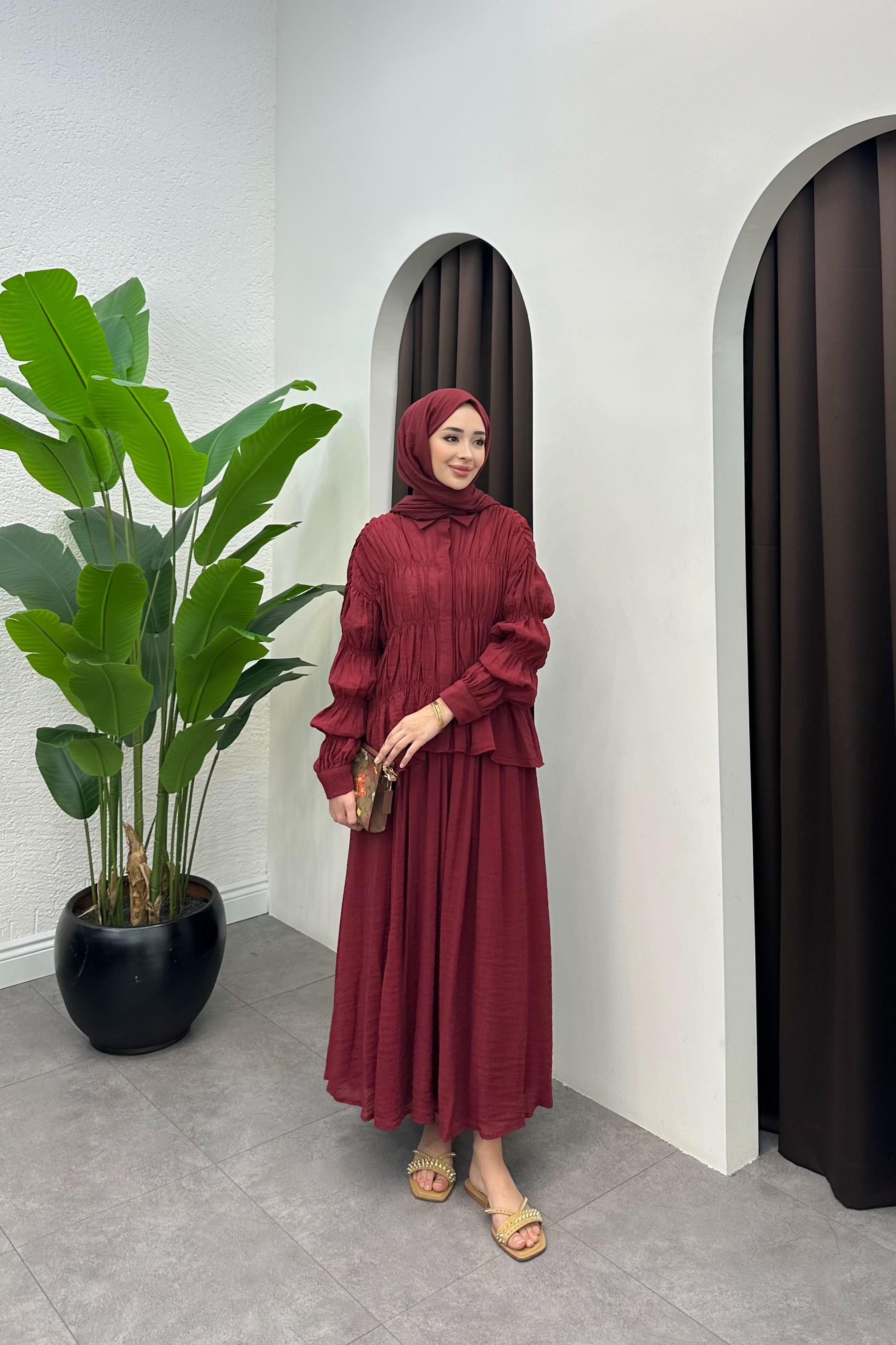 Eliora Büzgü Detay Etek Takım - BORDO