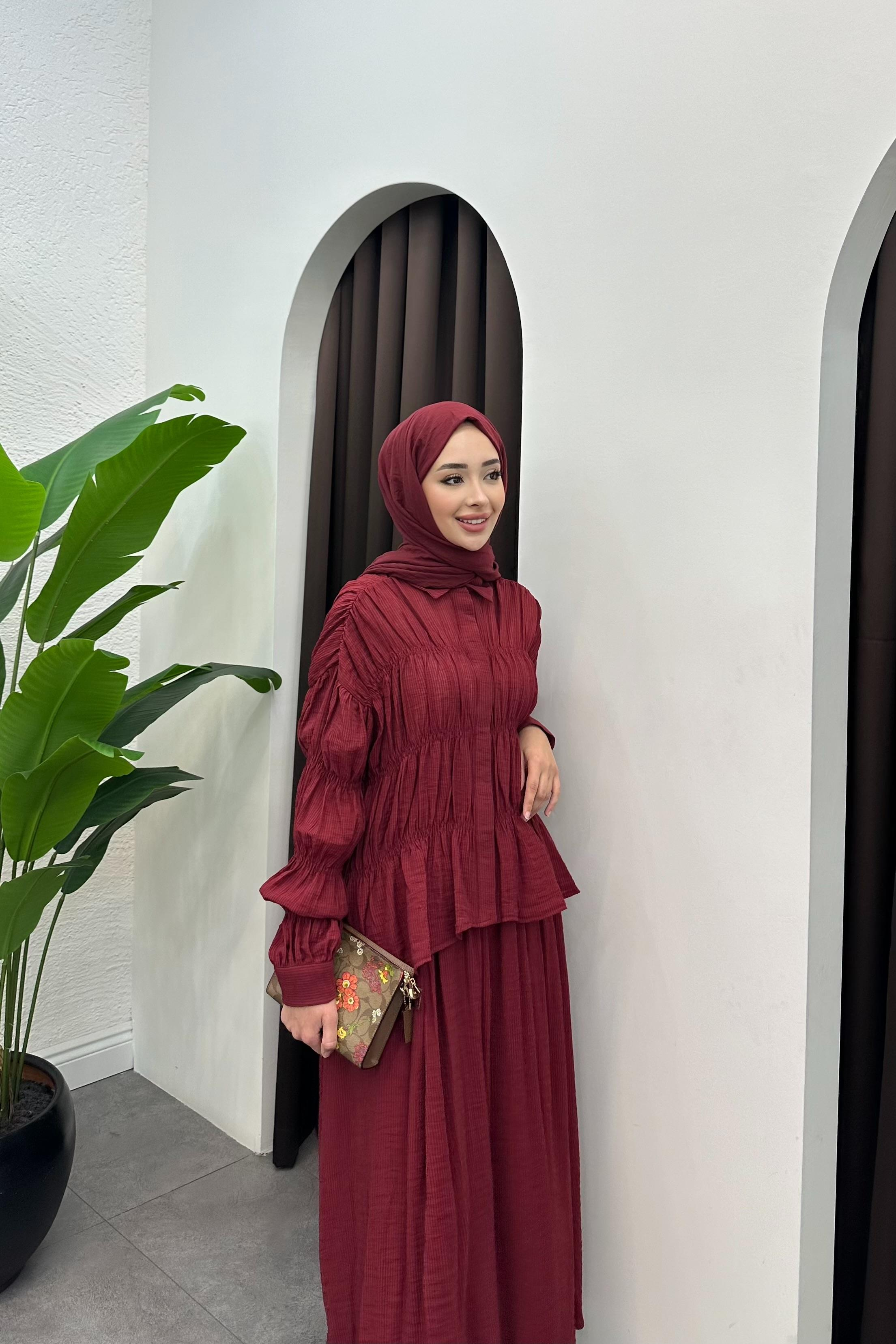 Eliora Büzgü Detay Etek Takım - BORDO