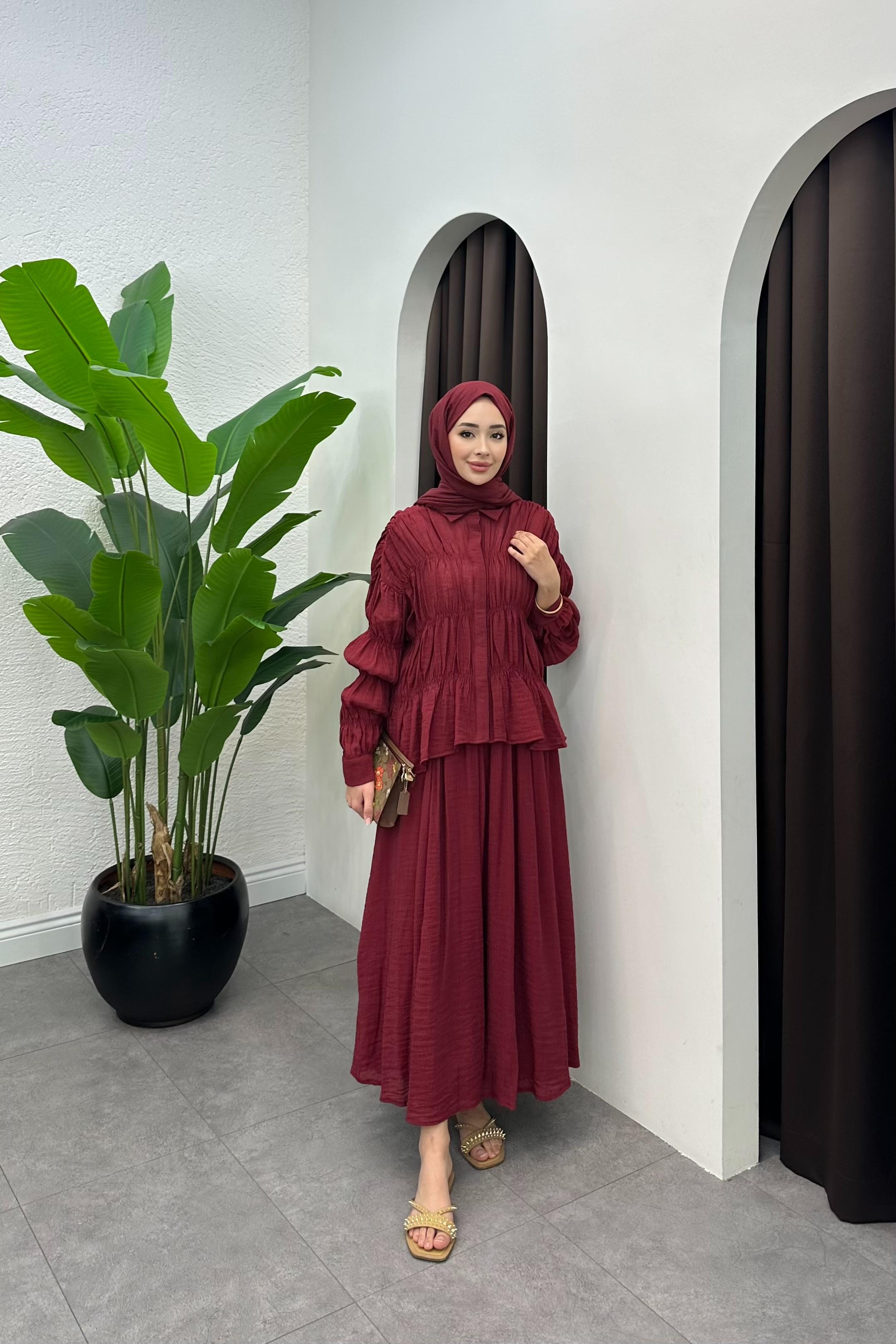 Eliora Büzgü Detay Etek Takım - BORDO