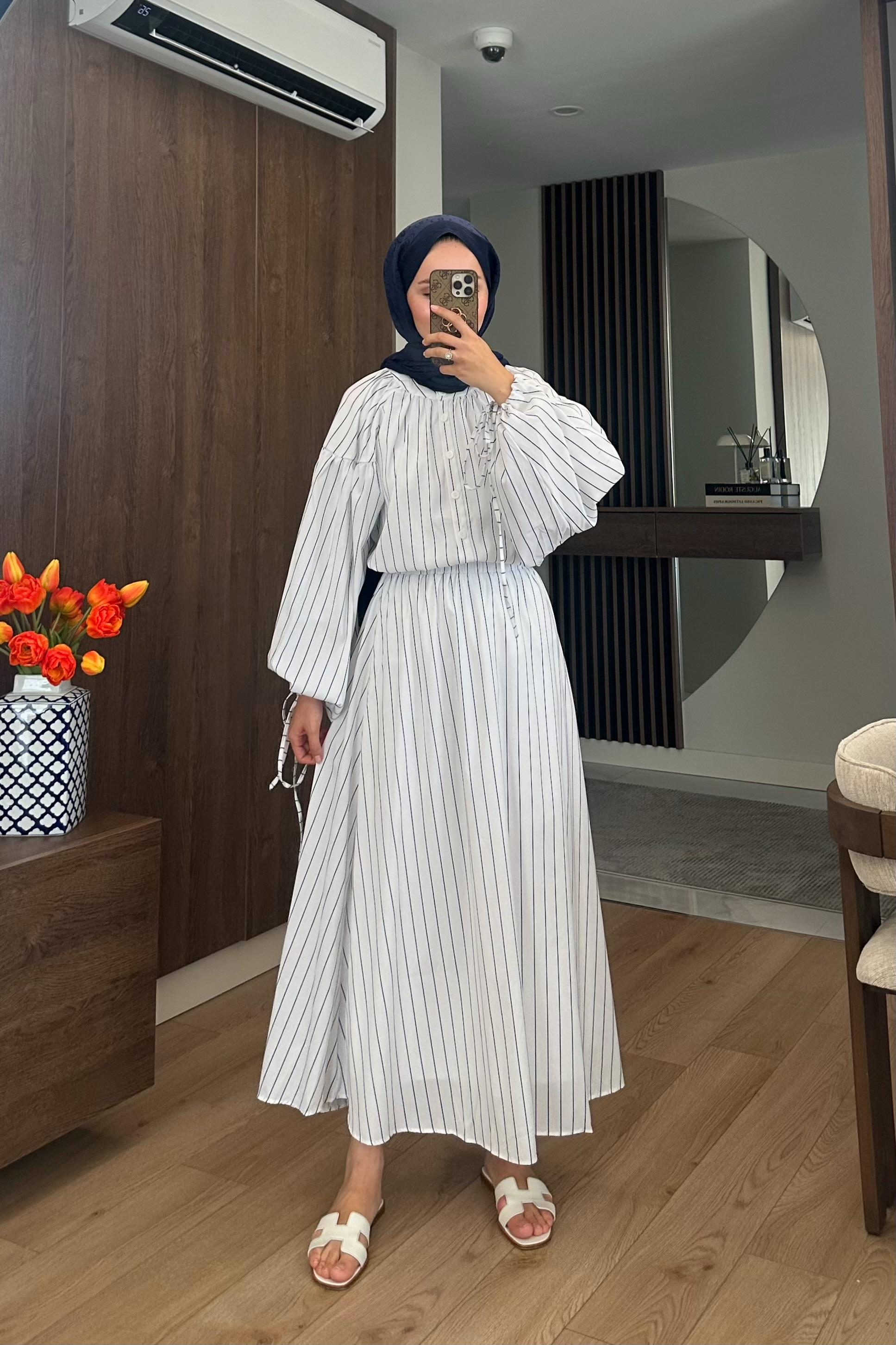 Gabriel Çizgili Etek Takım - LACİVERT