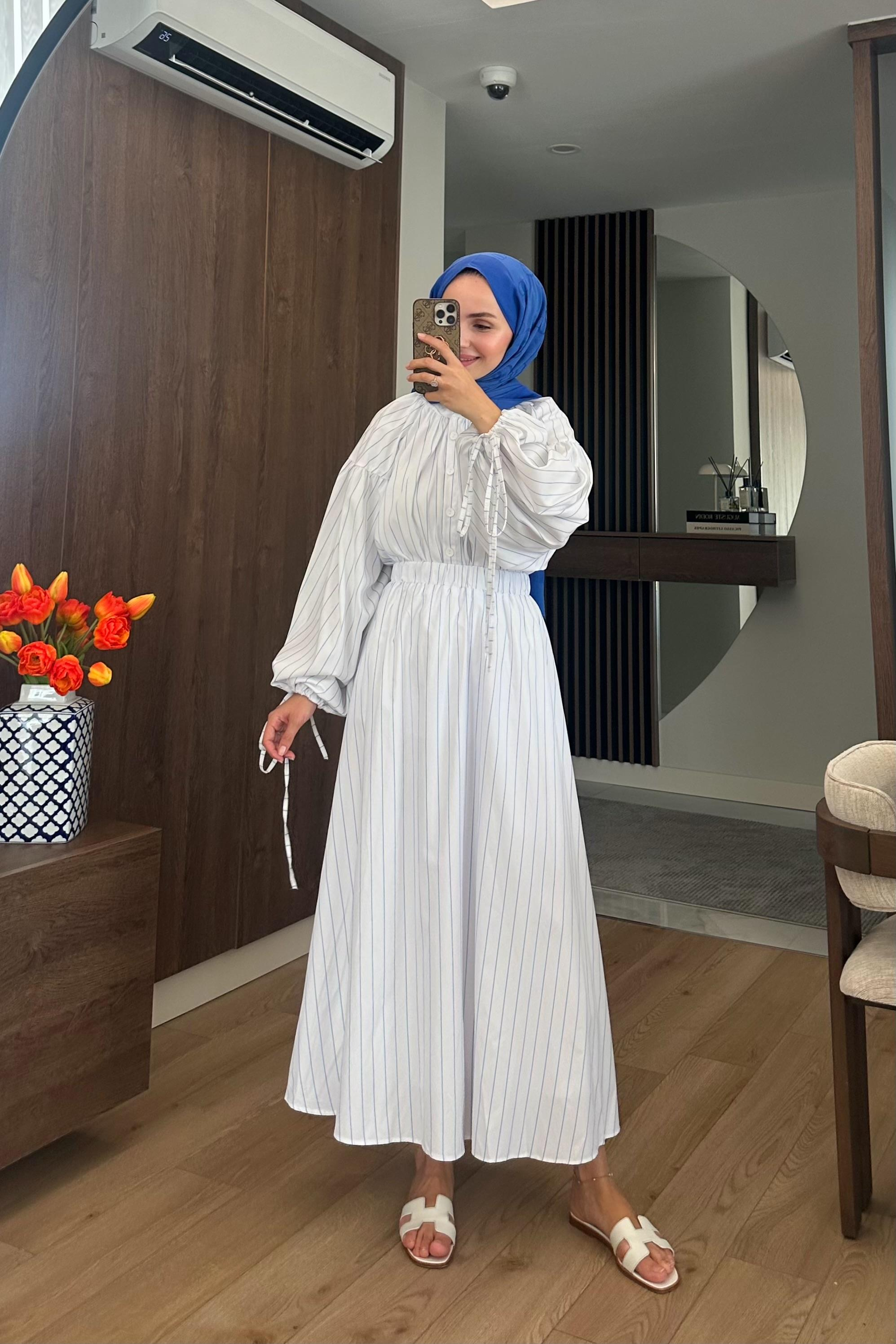 Gabriel Çizgili Etek Takım - MAVİ