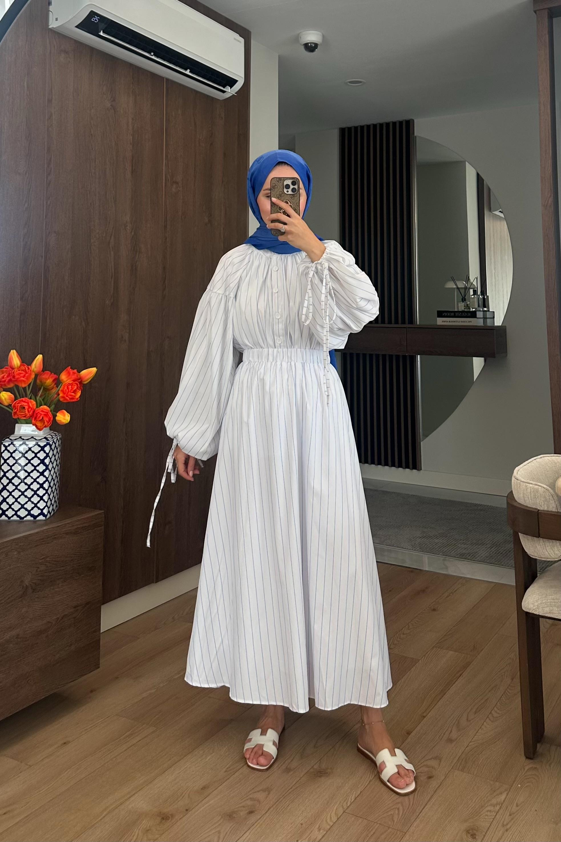 Gabriel Çizgili Etek Takım - MAVİ