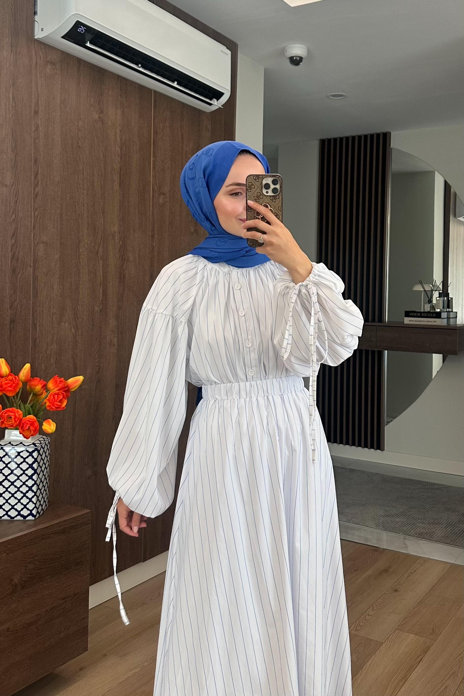 Gabriel Çizgili Etek Takım - MAVİ