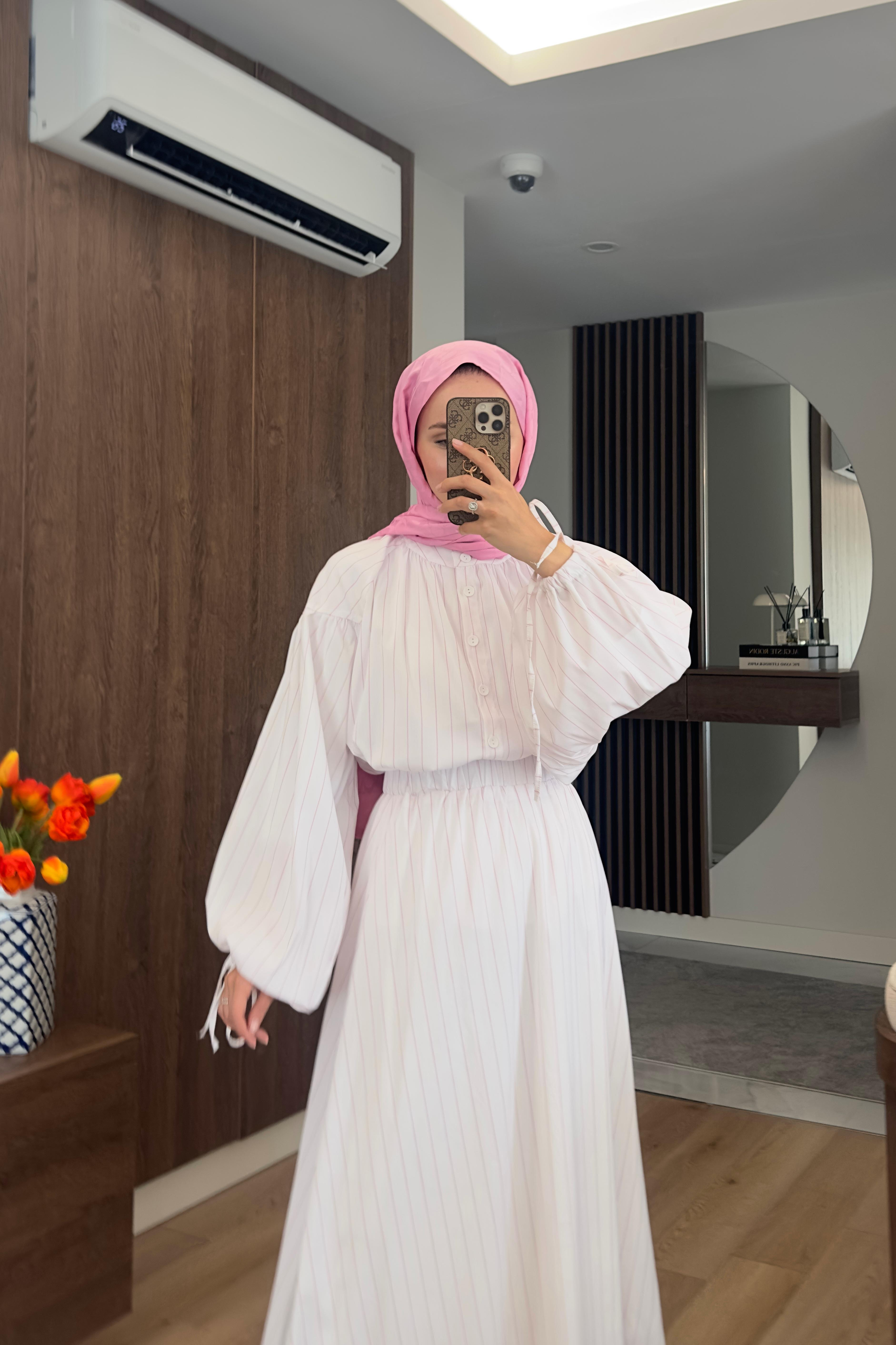 Gabriel Çizgili Etek Takım - PEMBE