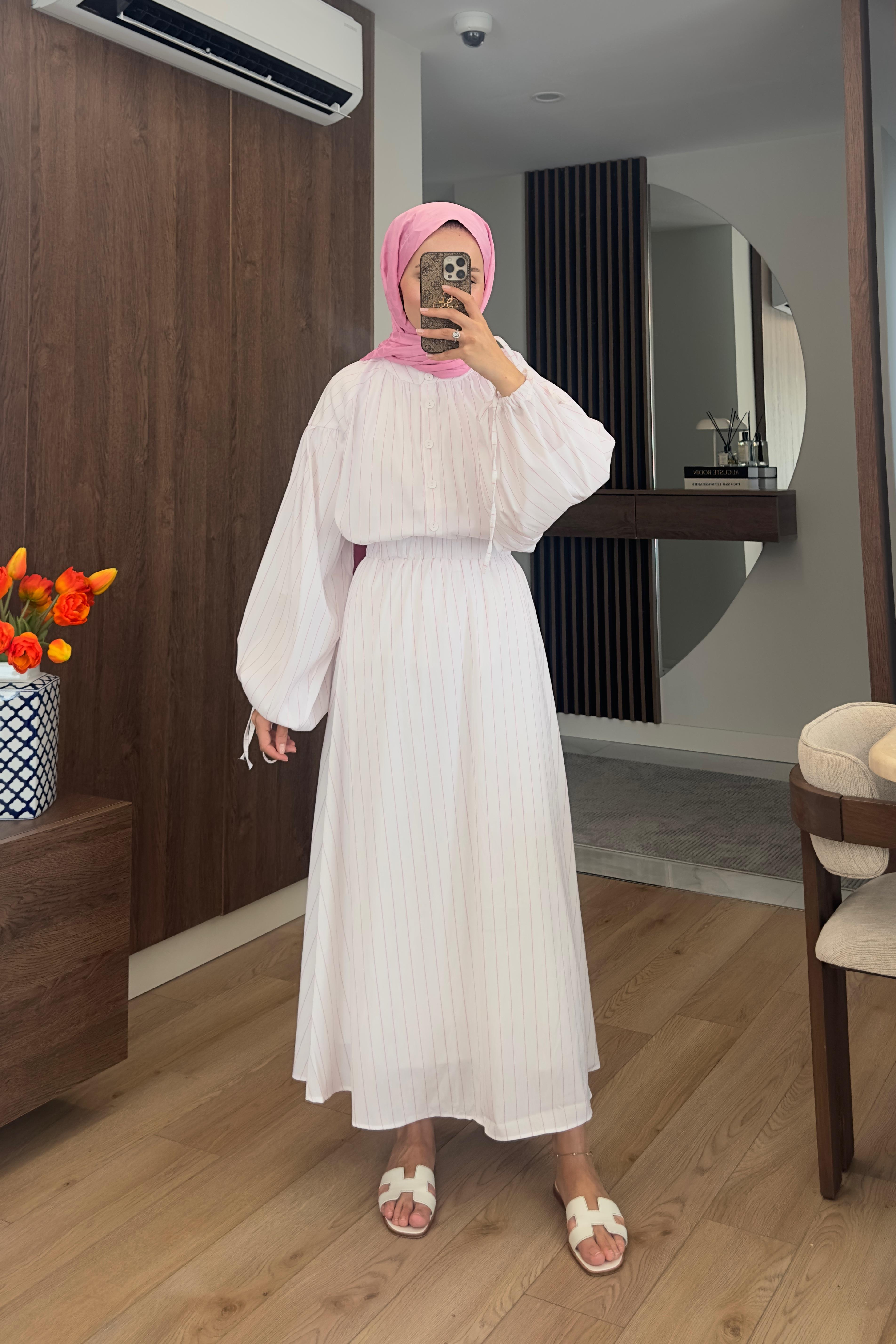 Gabriel Çizgili Etek Takım - PEMBE