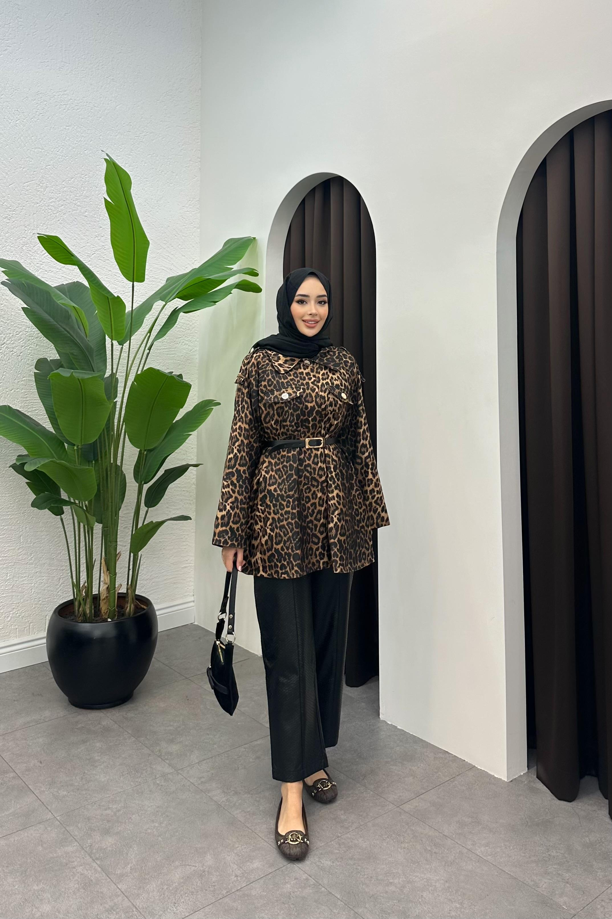 Galeda Leopar Desenli Kap - SİYAH
