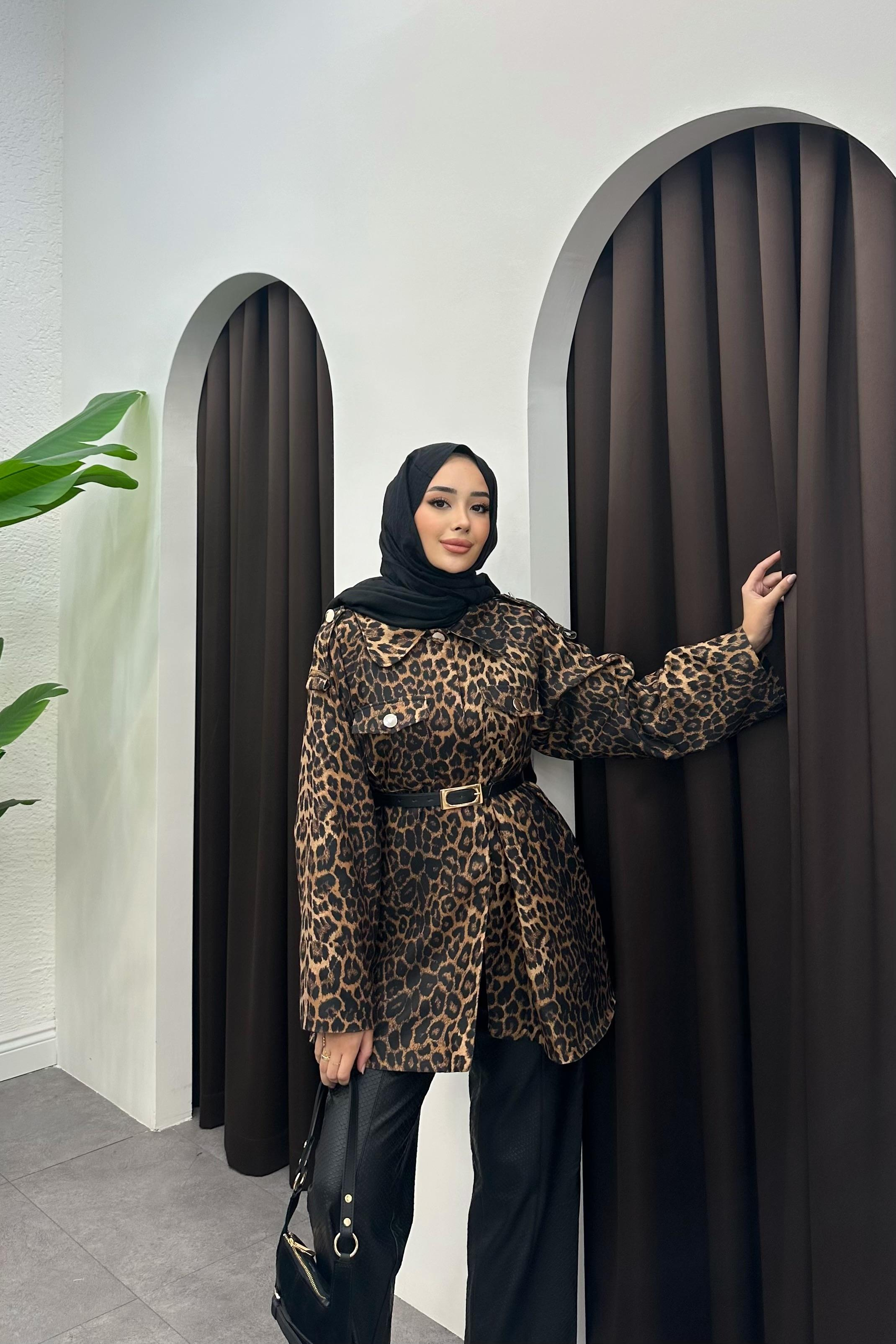 Galeda Leopar Desenli Kap - SİYAH