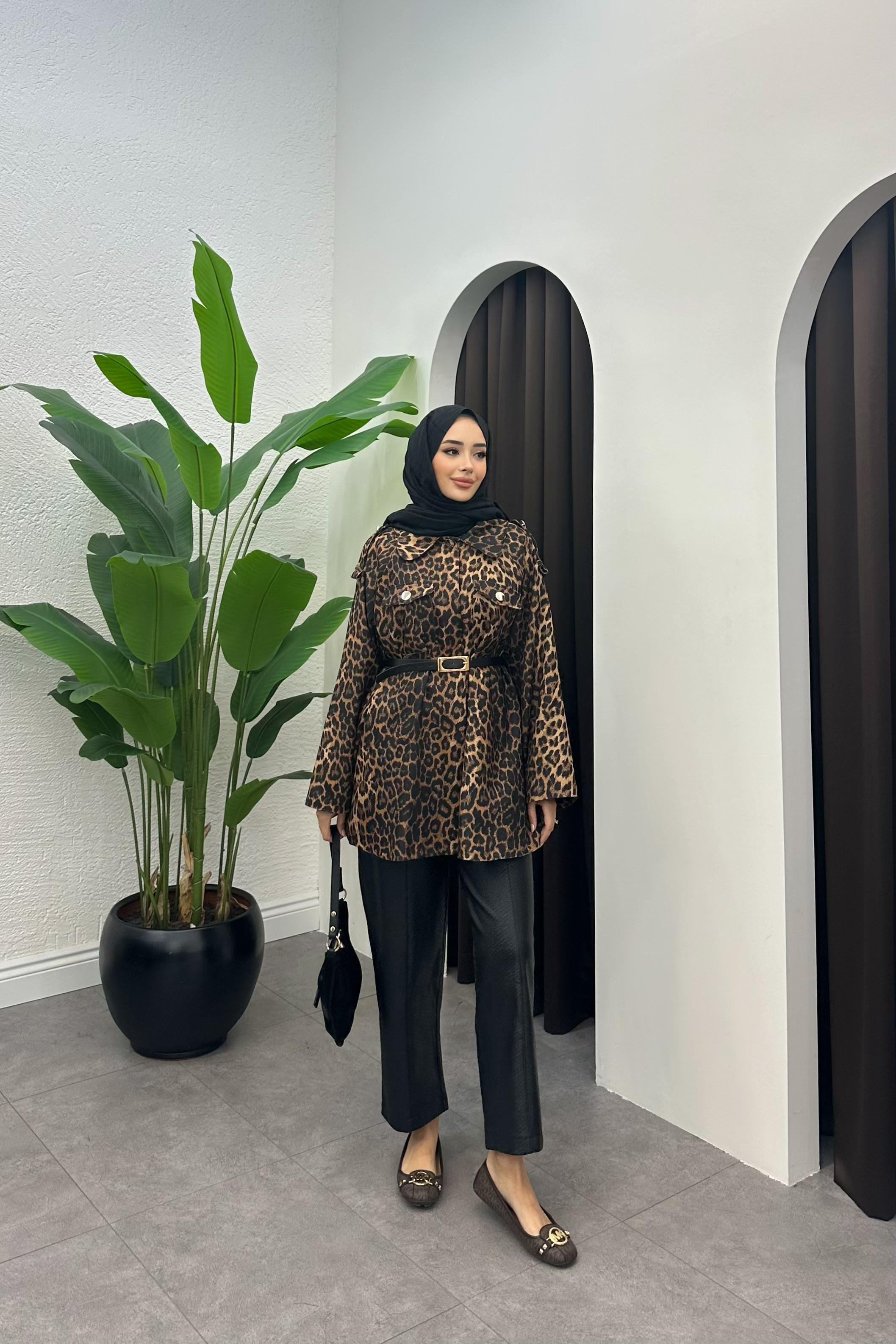 Galeda Leopar Desenli Kap - SİYAH