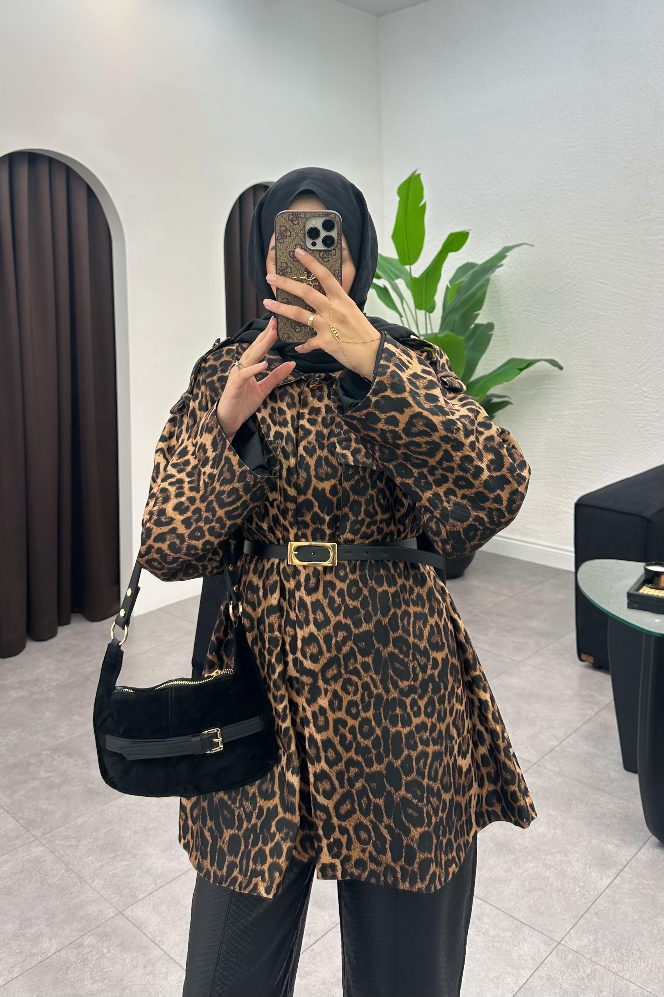 Galeda Leopar Desenli Kap - SİYAH