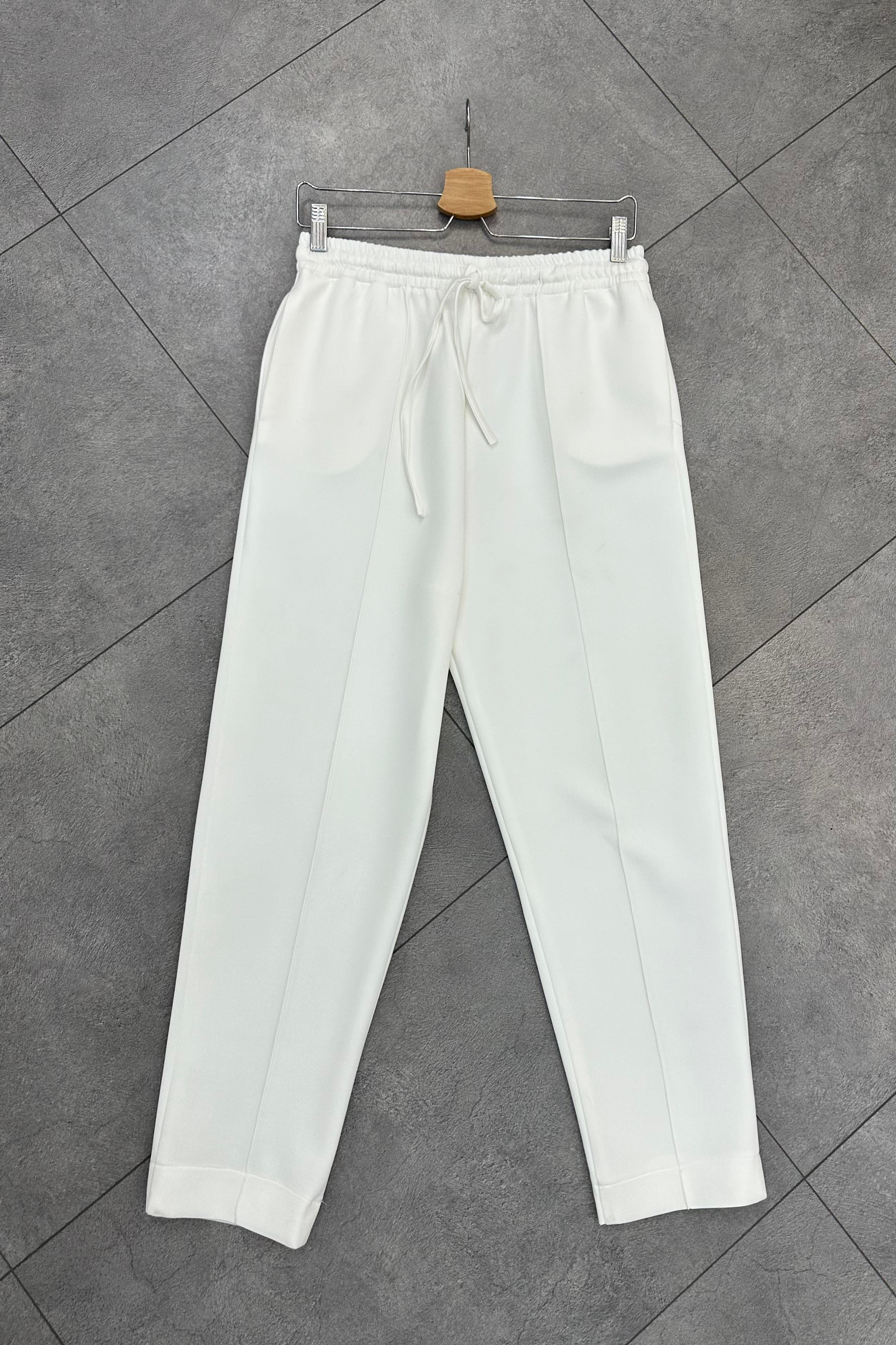 Havuç Kesim Çımalı Pantolon - BEYAZ