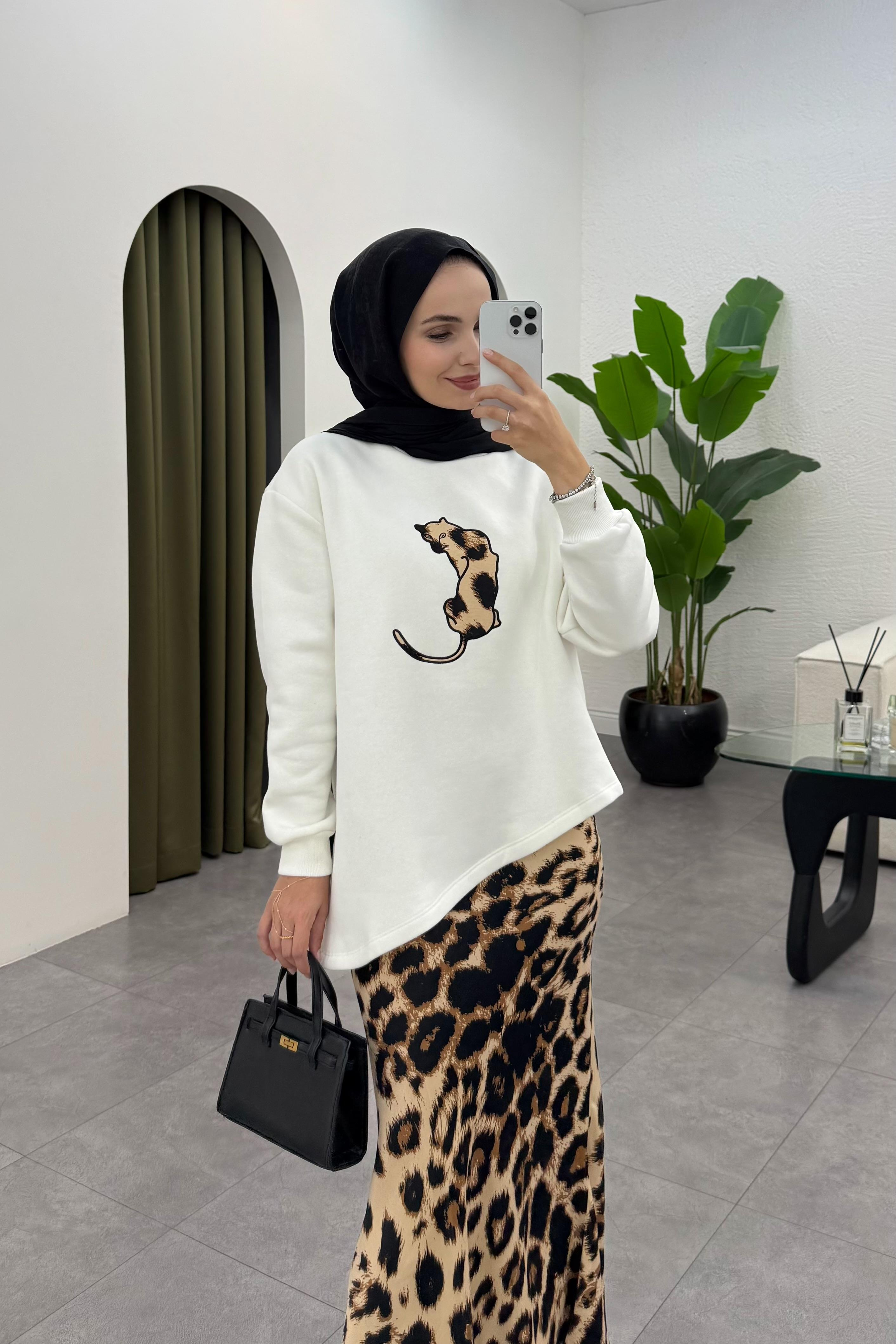 Jose Leopar Desenli Etek Takım - BEYAZ