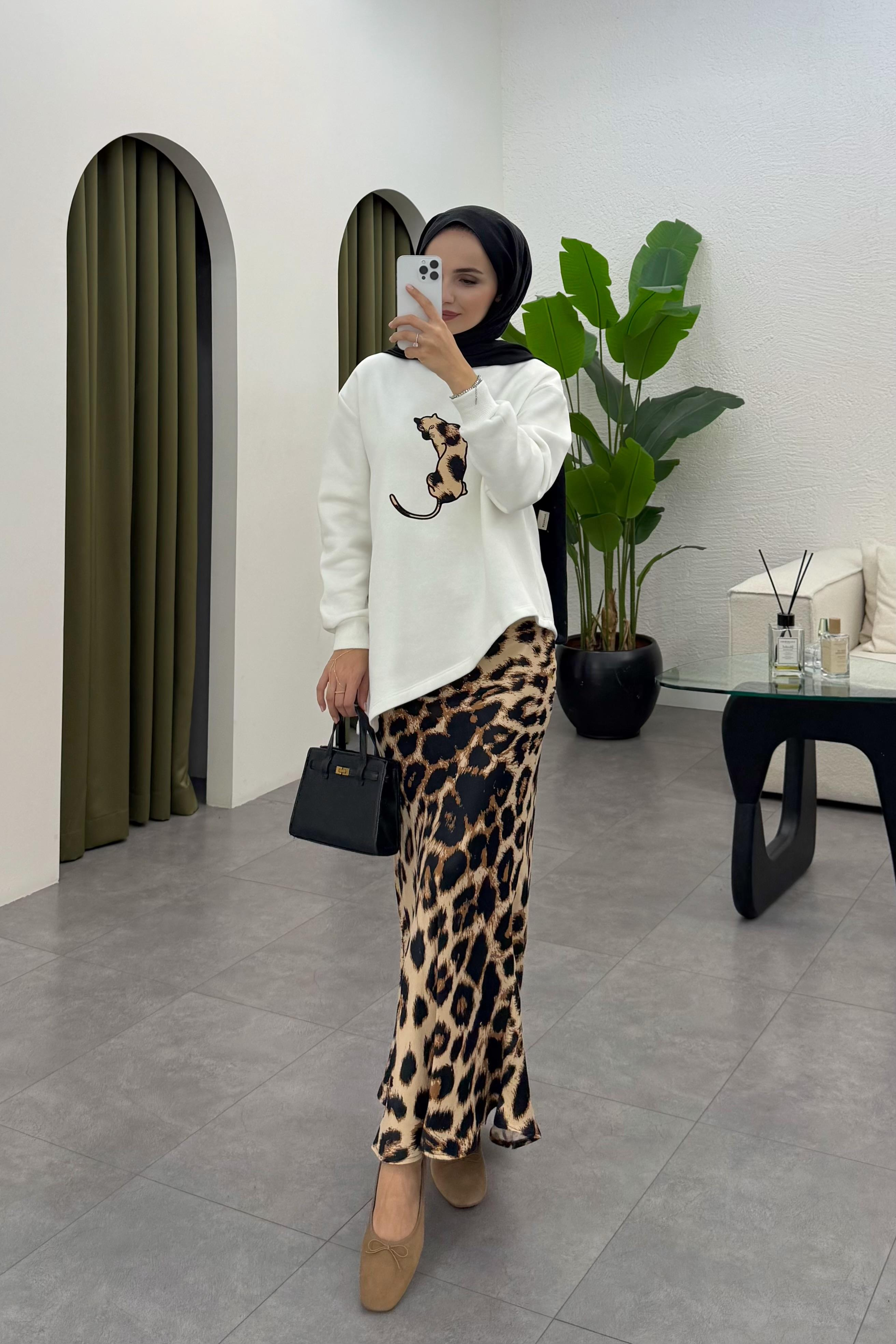 Jose Leopar Desenli Etek Takım - BEYAZ