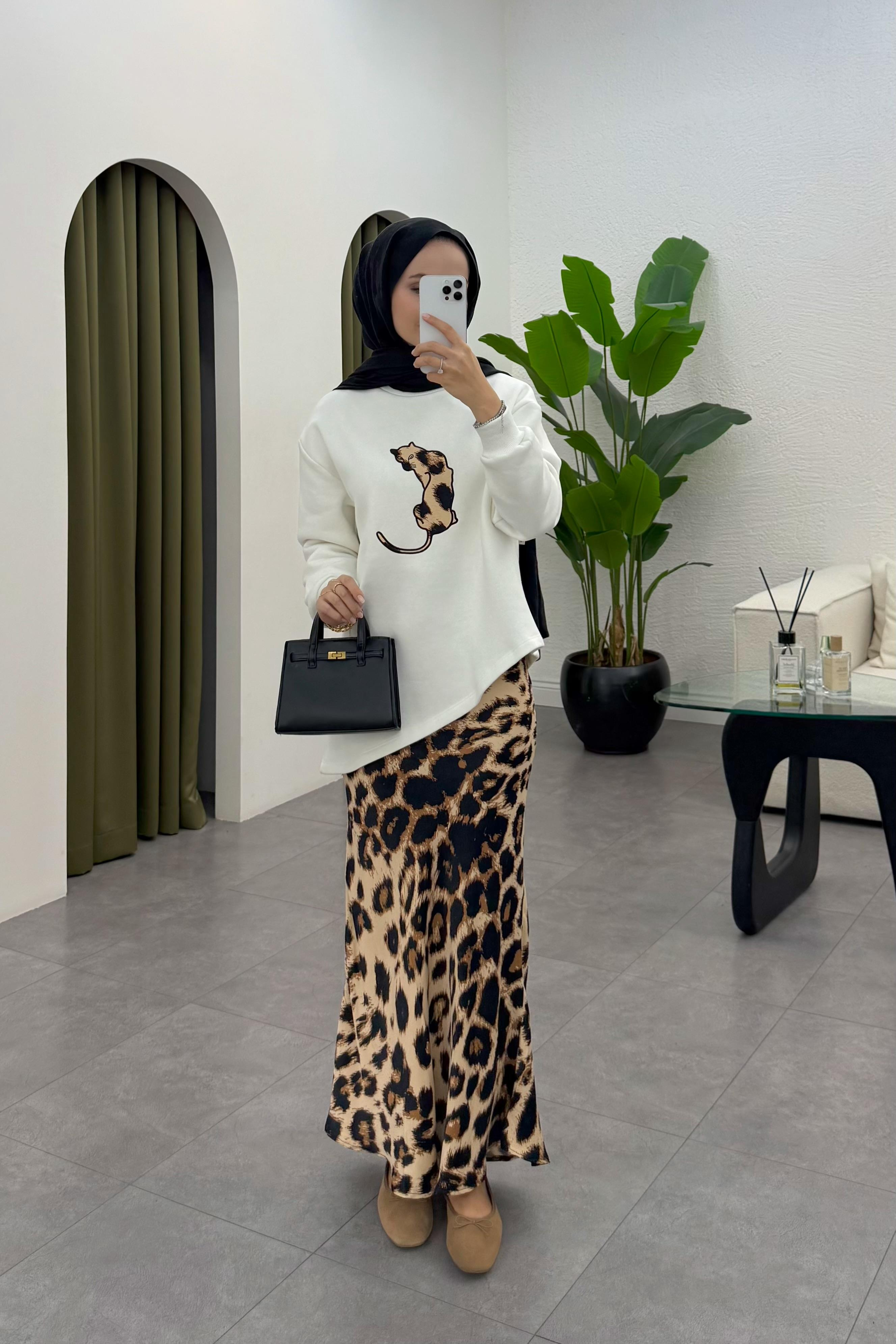 Jose Leopar Desenli Etek Takım - BEYAZ