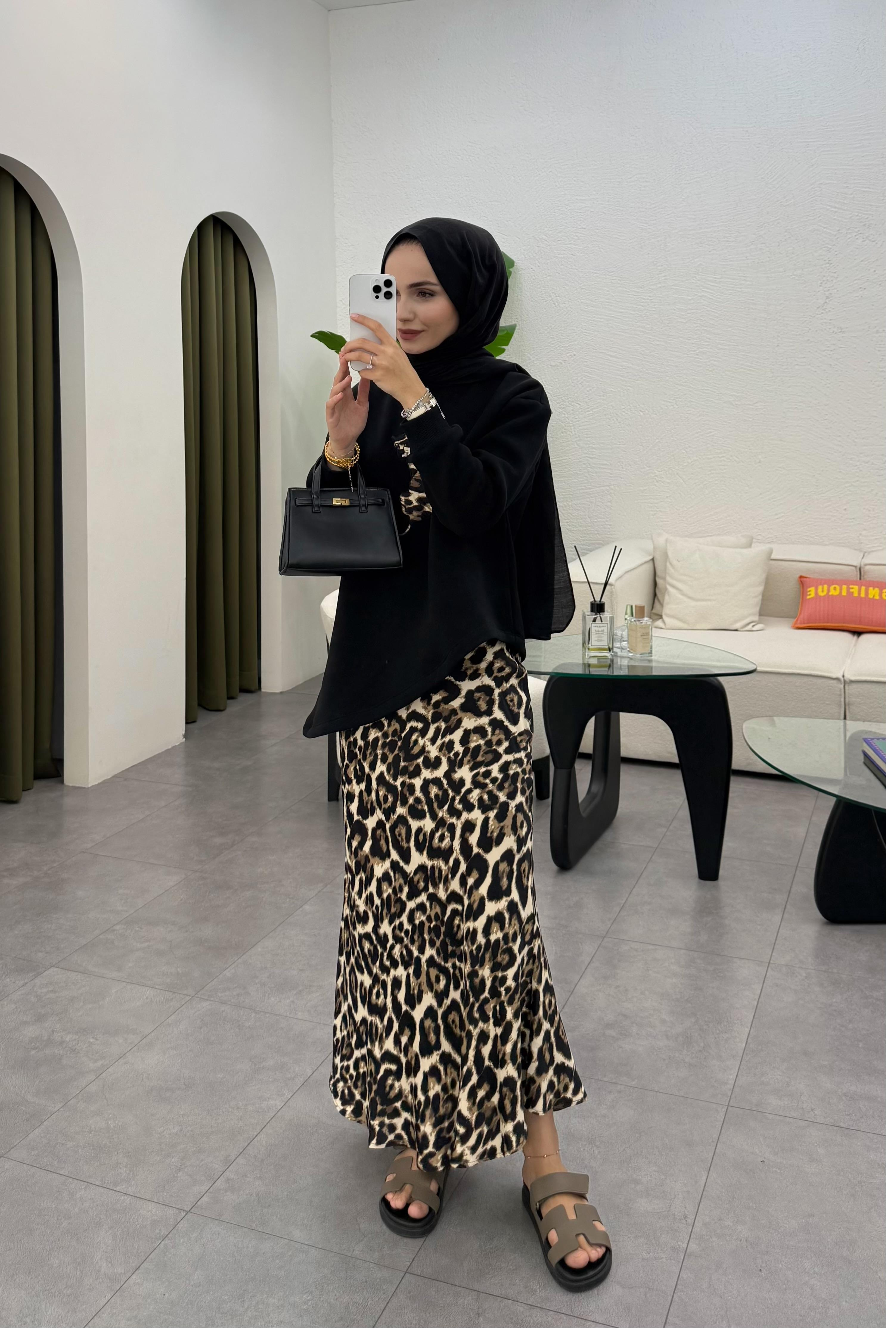 Jose Leopar Desenli Etek Takım - SİYAH