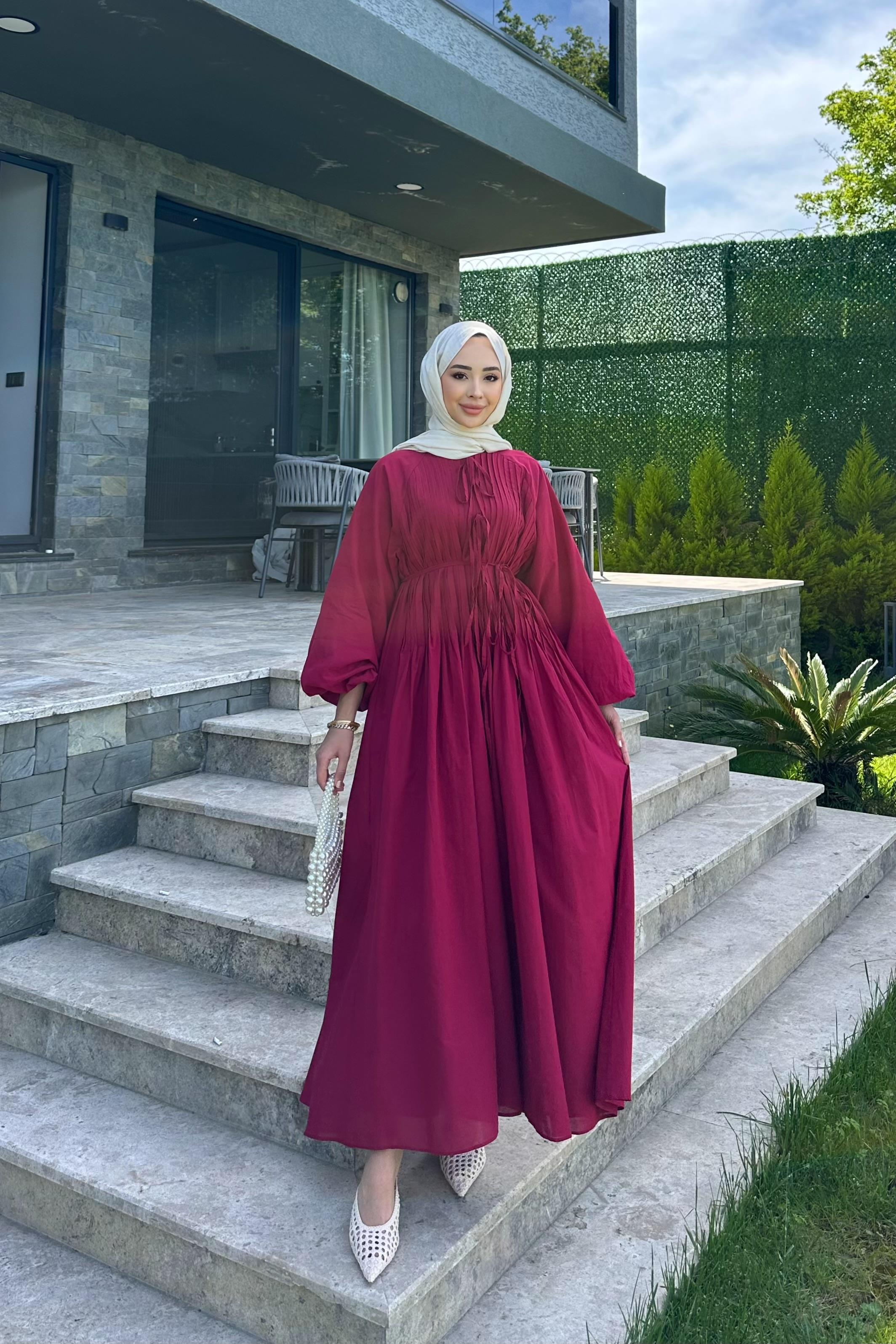 Kendy Poplin Elbise - BORDO