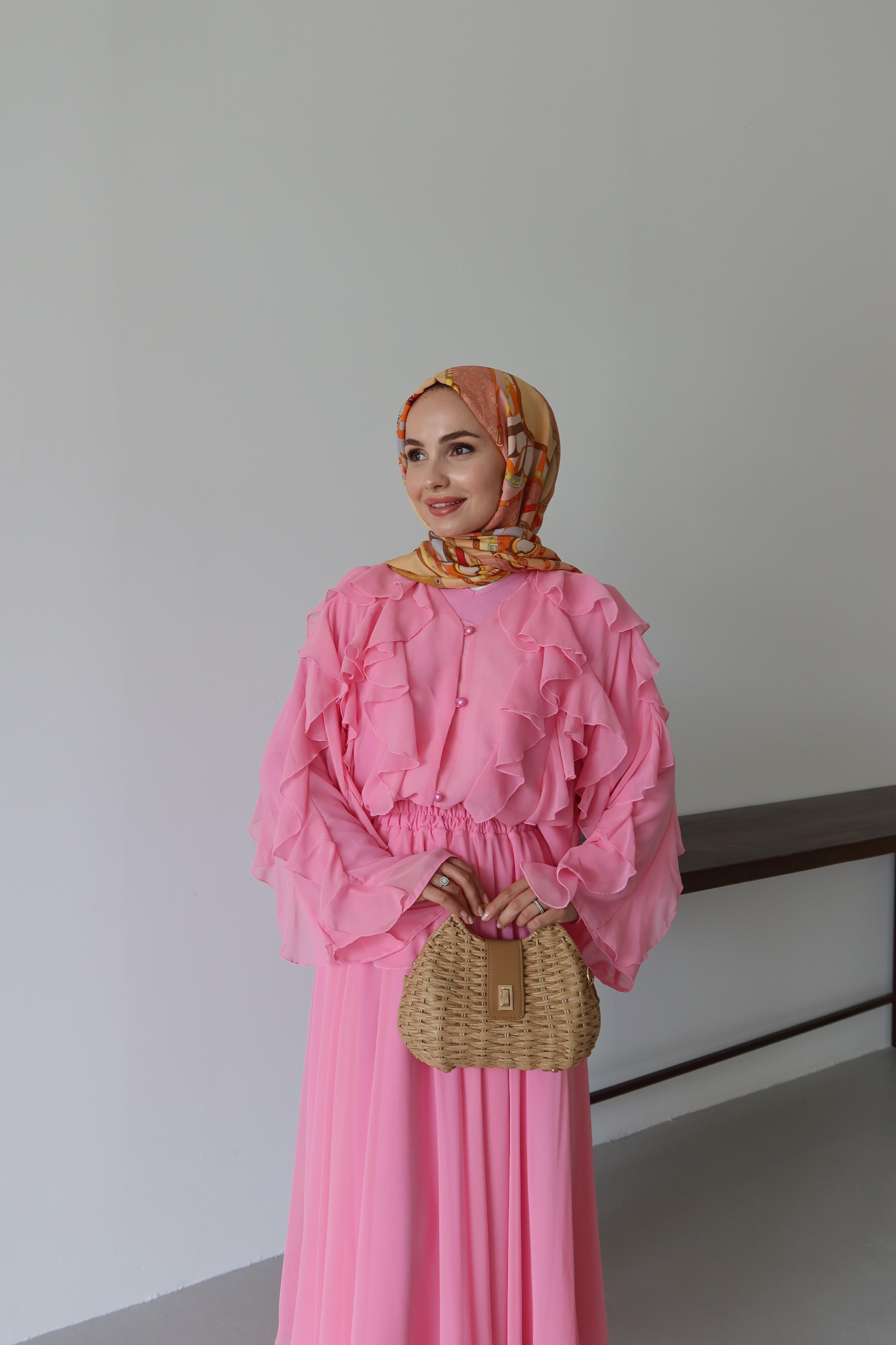 Liore Volan Detay Etek Takım - PEMBE