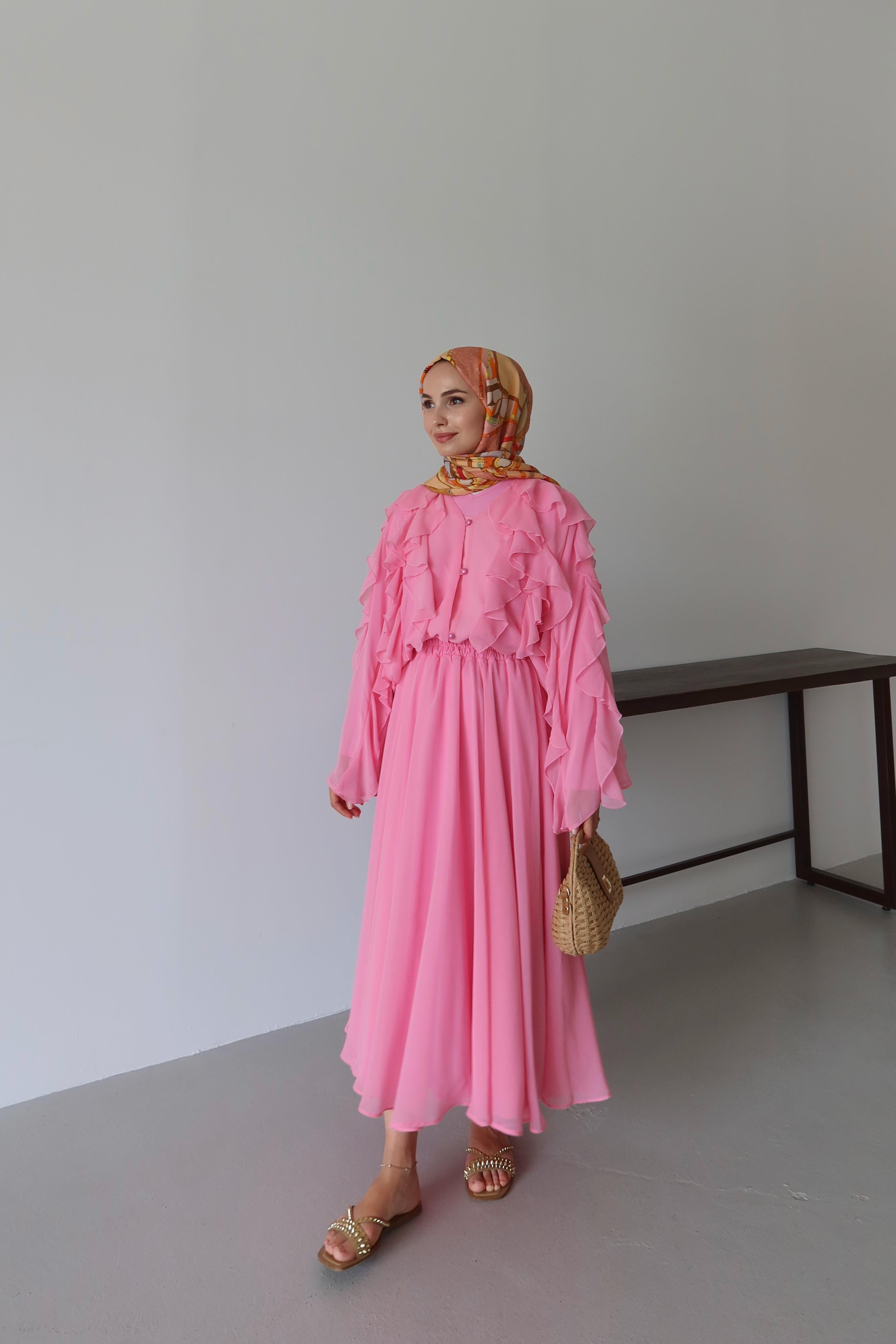 Liore Volan Detay Etek Takım - PEMBE