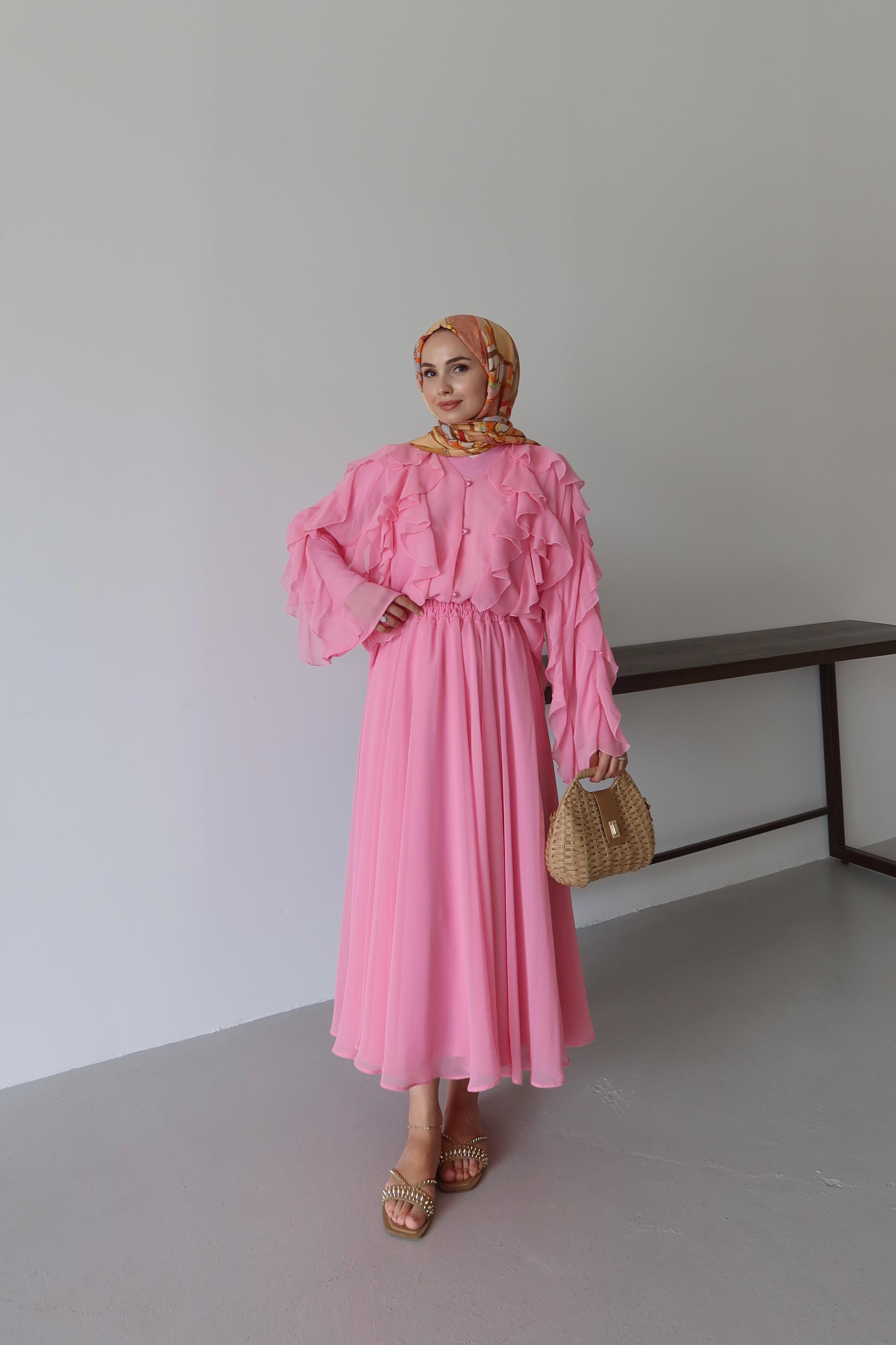 Liore Volan Detay Etek Takım - PEMBE