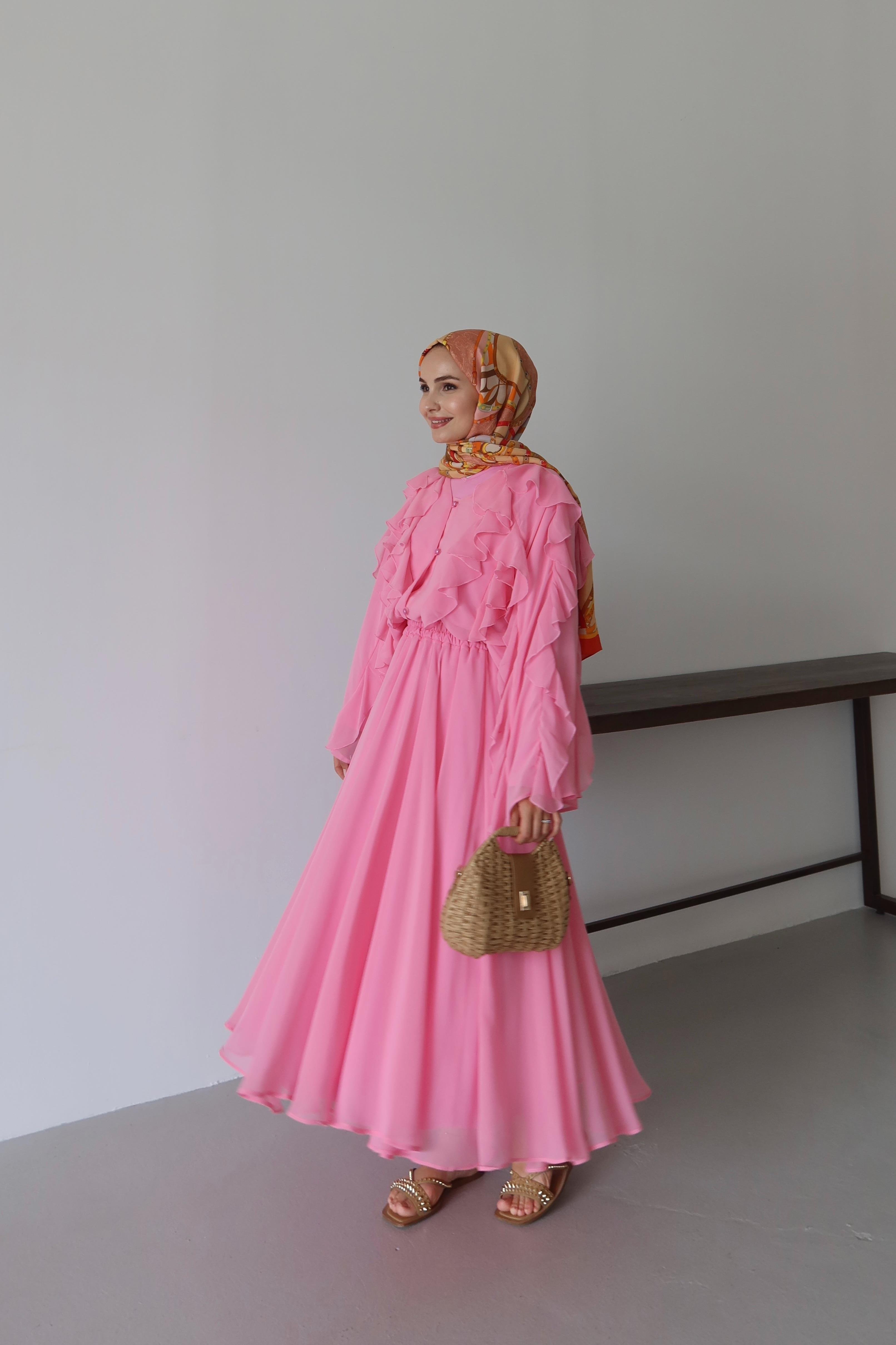 Liore Volan Detay Etek Takım - PEMBE