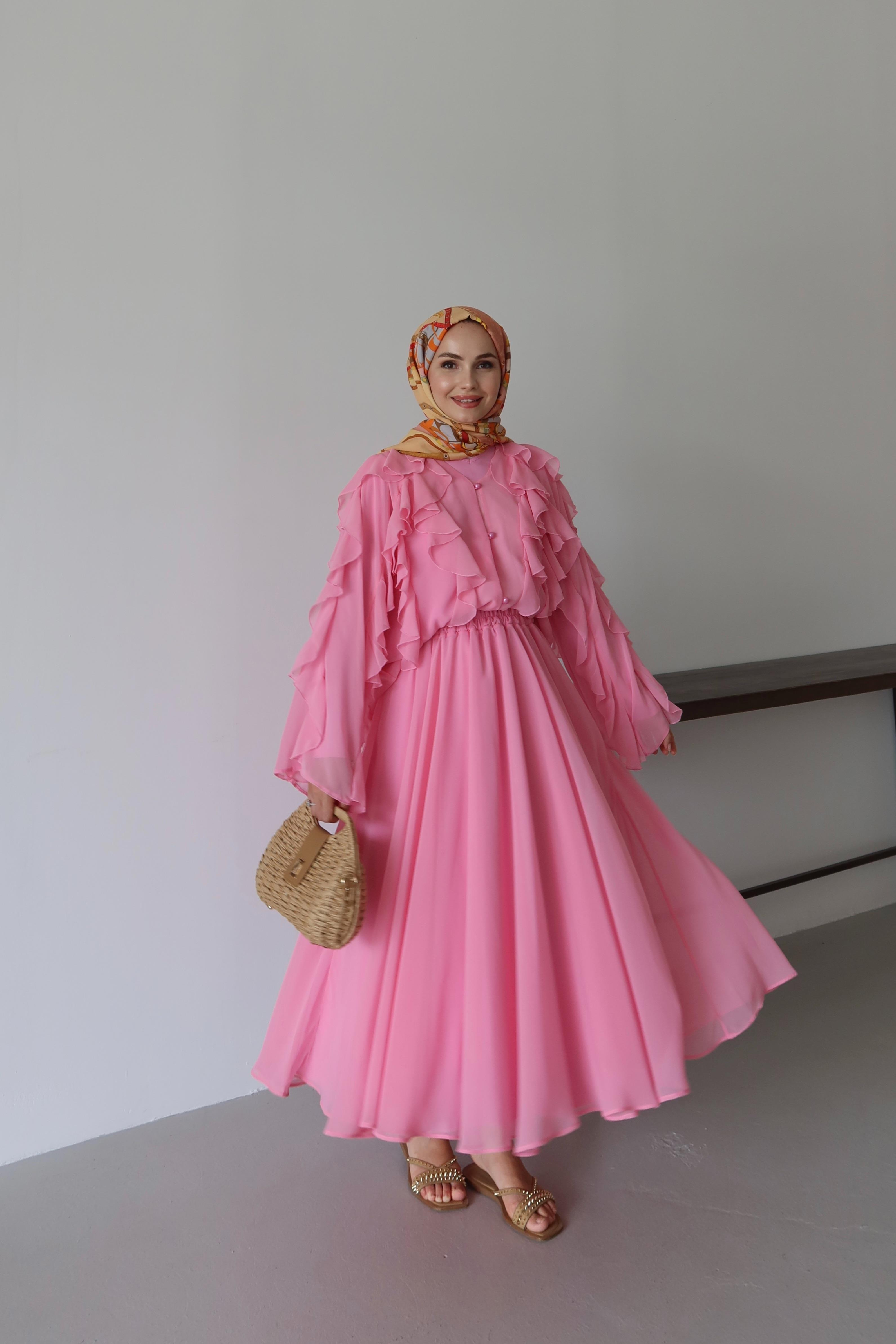 Liore Volan Detay Etek Takım - PEMBE