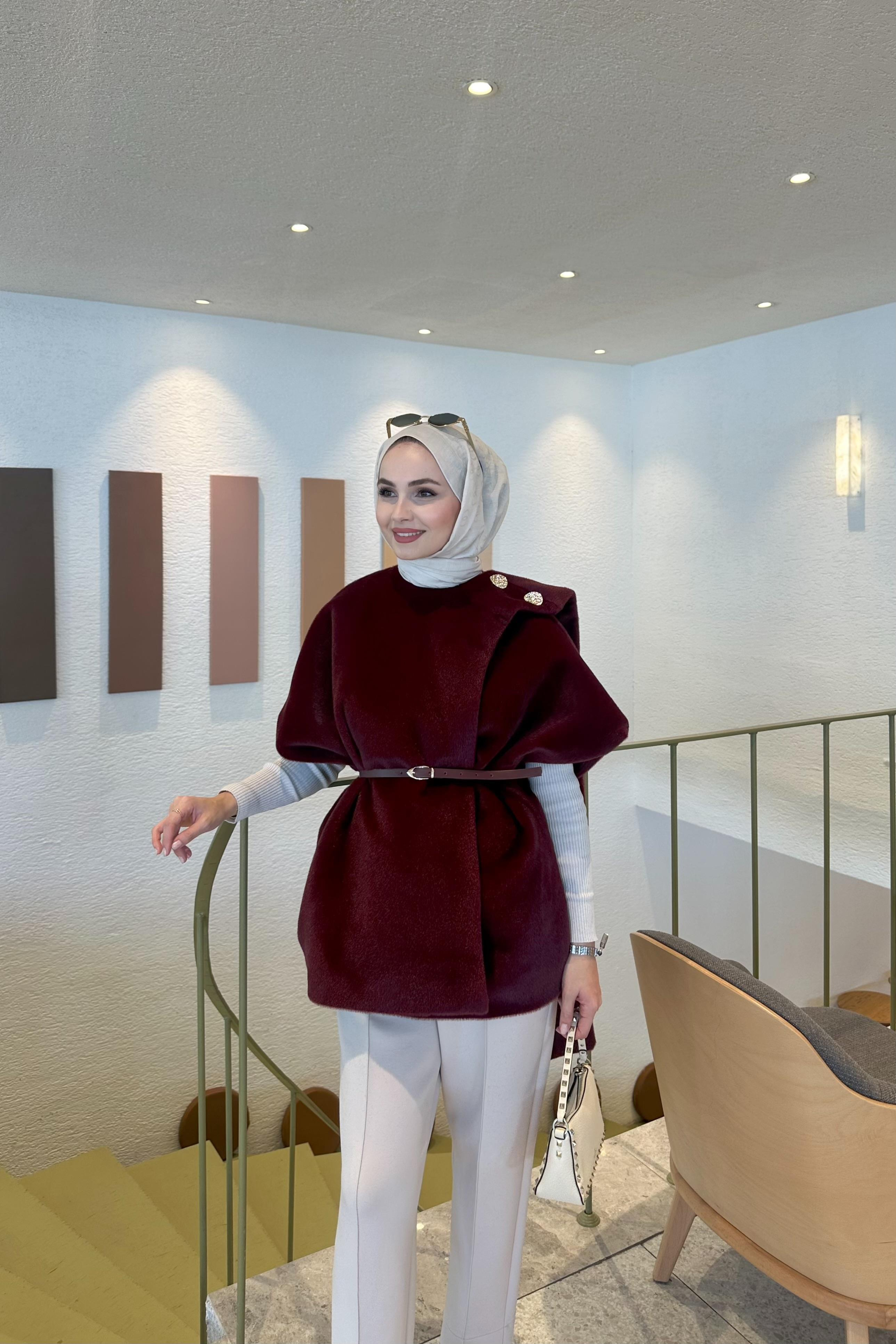 Liva Apolet Düğme Detay Yelek - BORDO