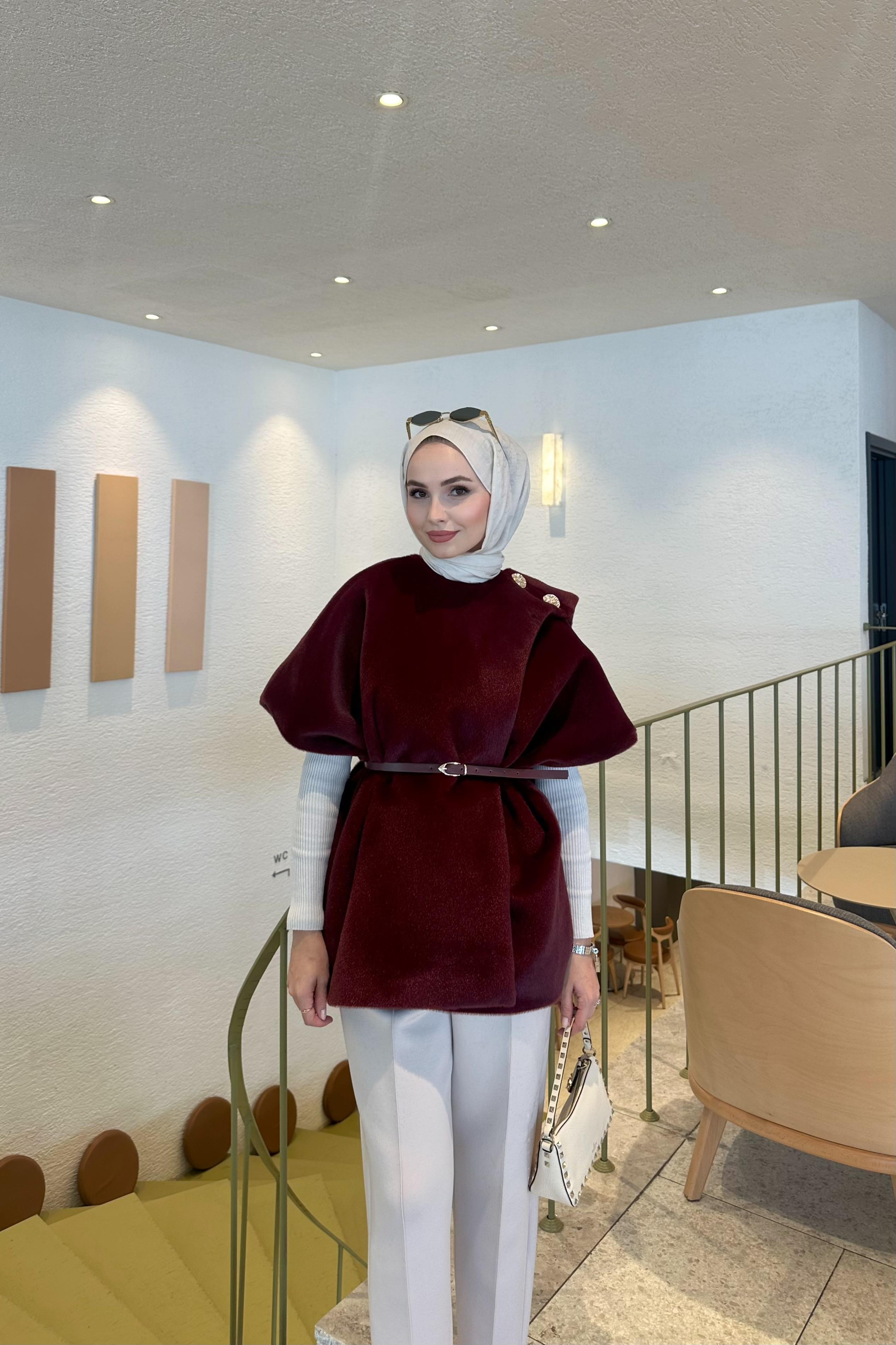 Liva Apolet Düğme Detay Yelek - BORDO
