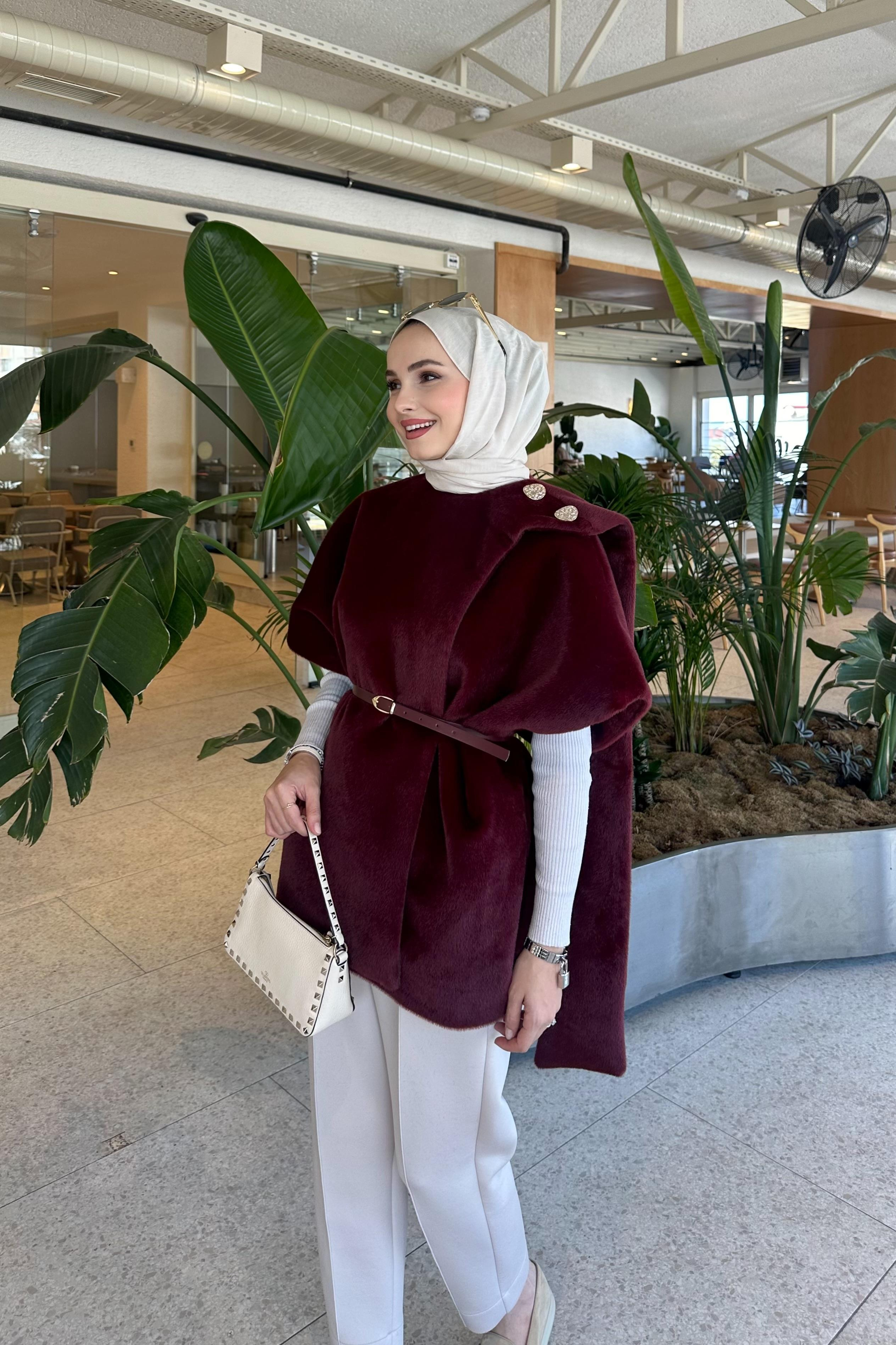 Liva Apolet Düğme Detay Yelek - BORDO