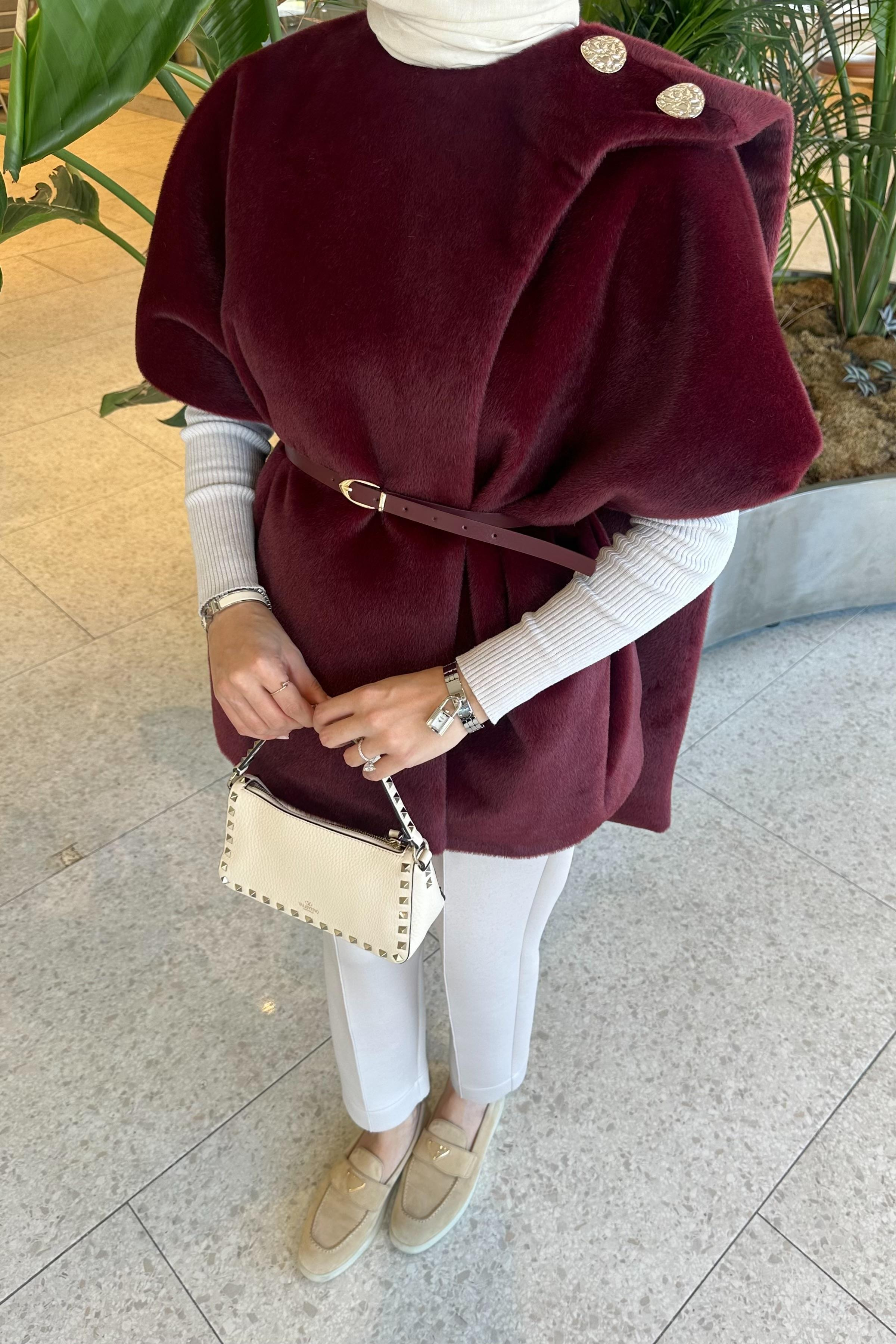 Liva Apolet Düğme Detay Yelek - BORDO
