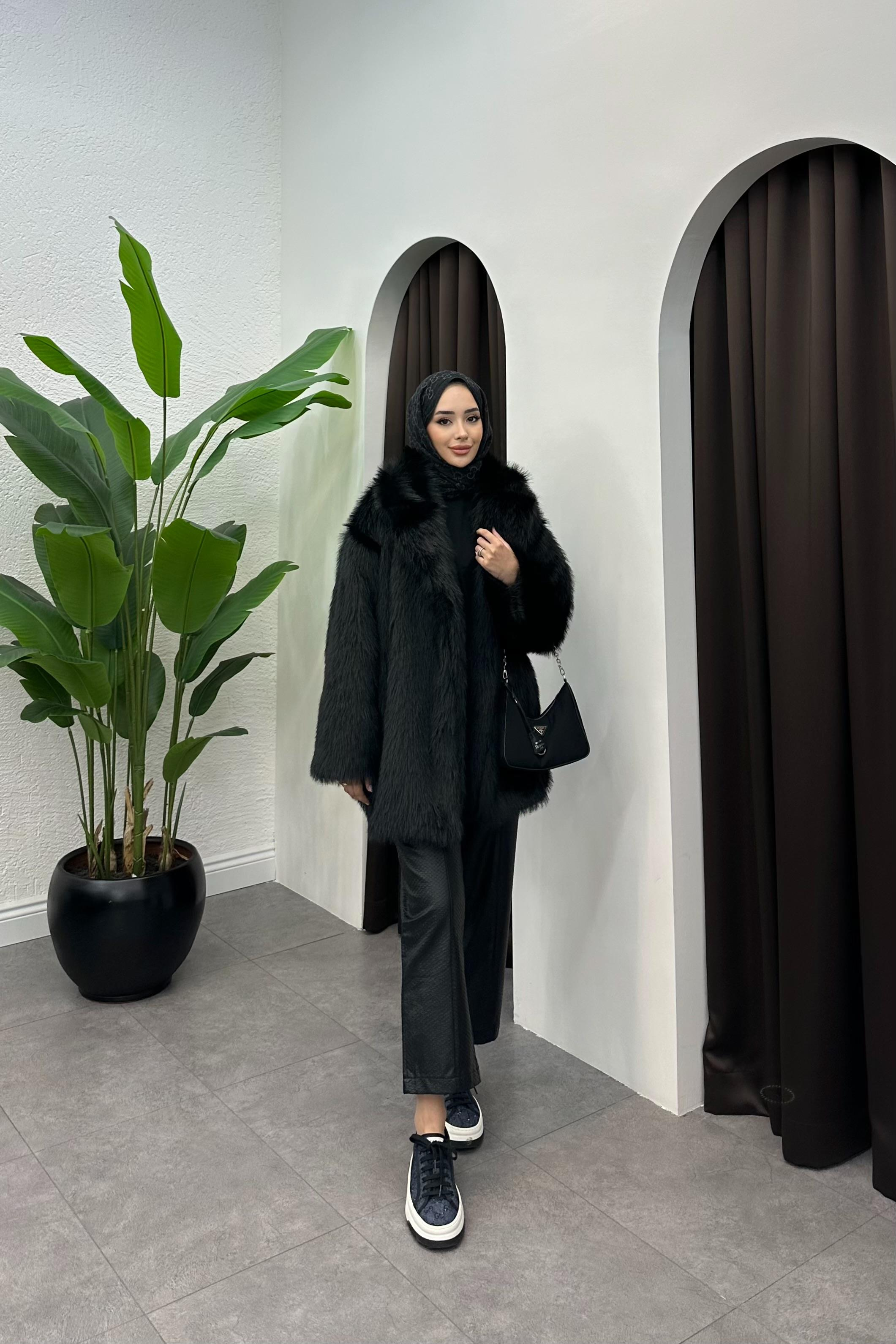 Luiza Premium Kürk Kaban - SİYAH