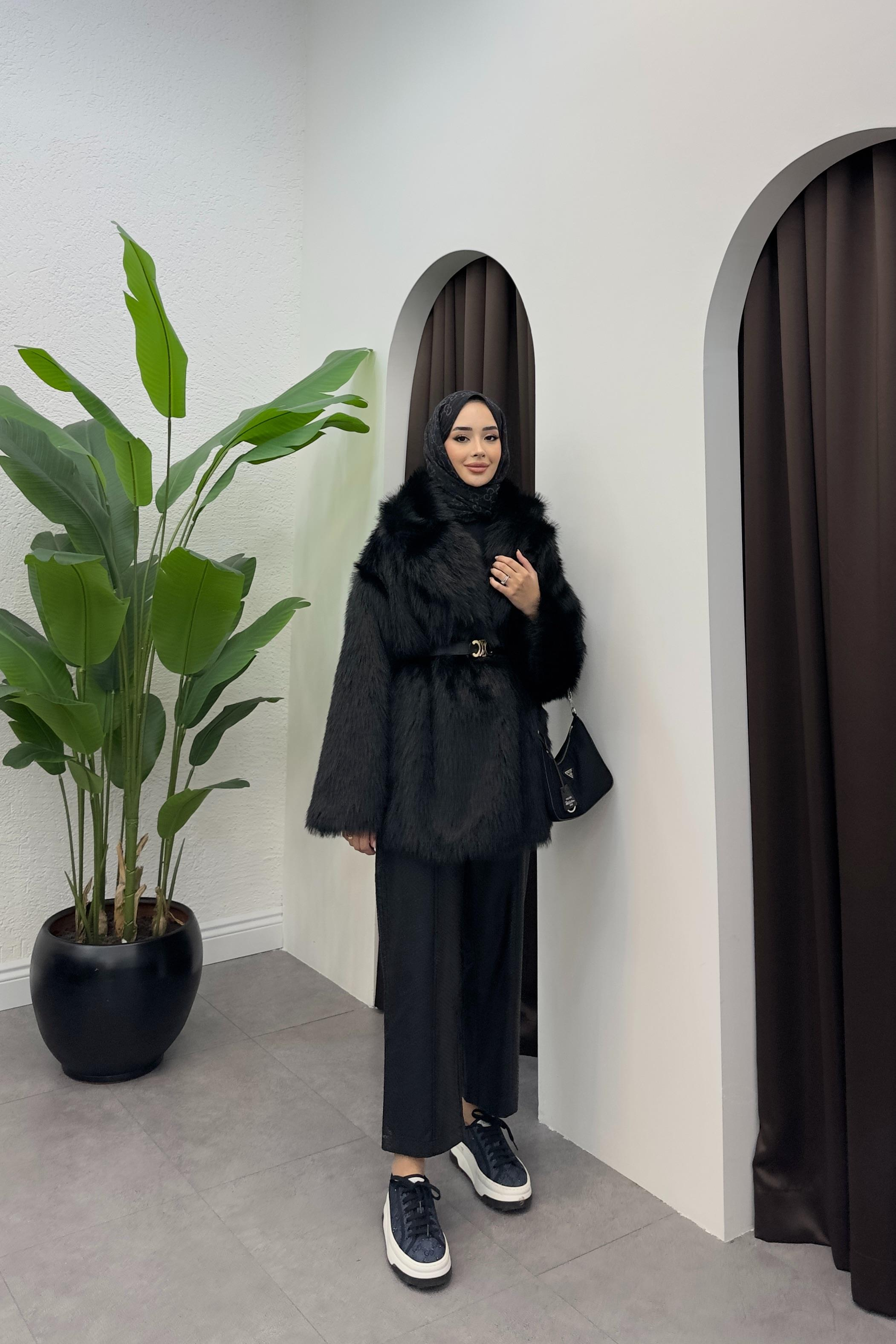 Luiza Premium Kürk Kaban - SİYAH