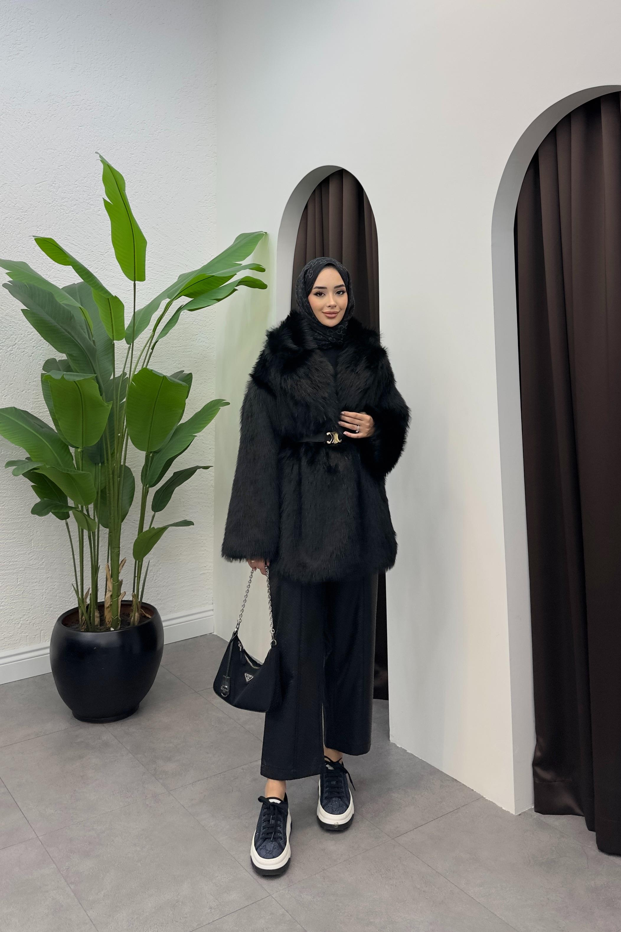 Luiza Premium Kürk Kaban - SİYAH