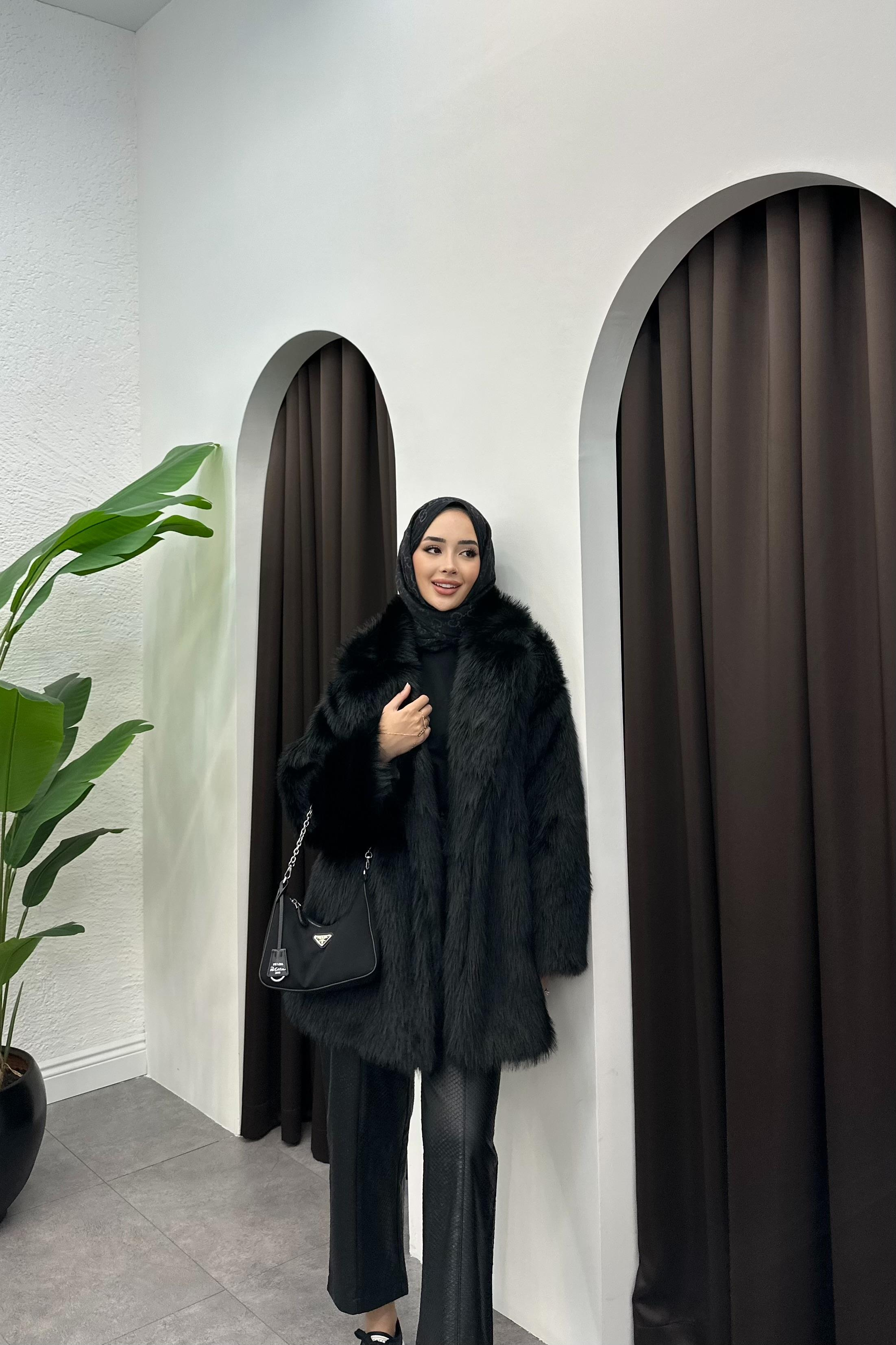 Luiza Premium Kürk Kaban - SİYAH