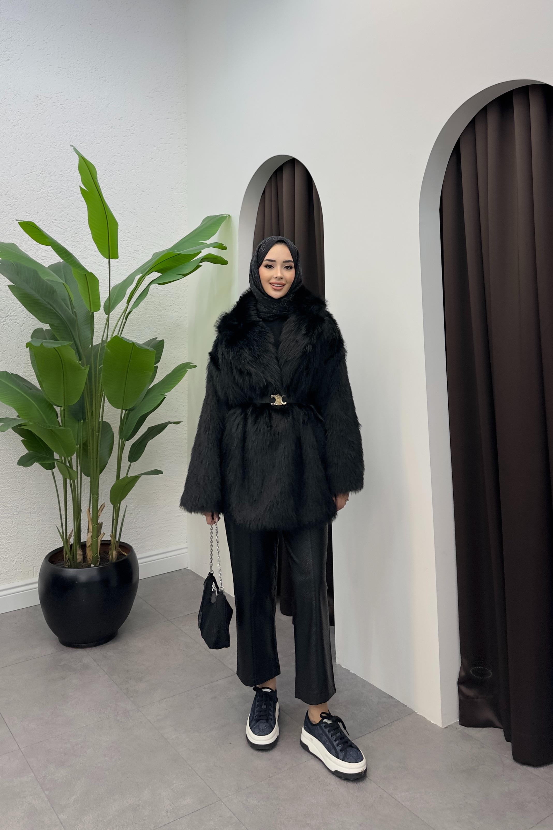 Luiza Premium Kürk Kaban - SİYAH