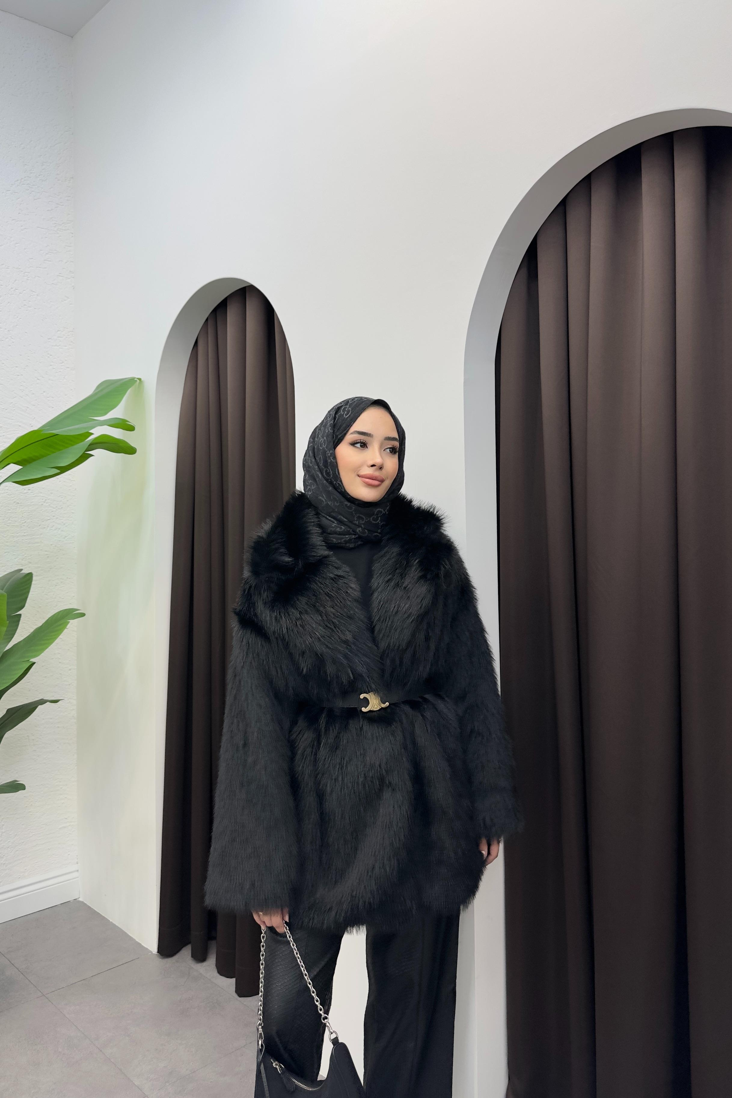 Luiza Premium Kürk Kaban - SİYAH