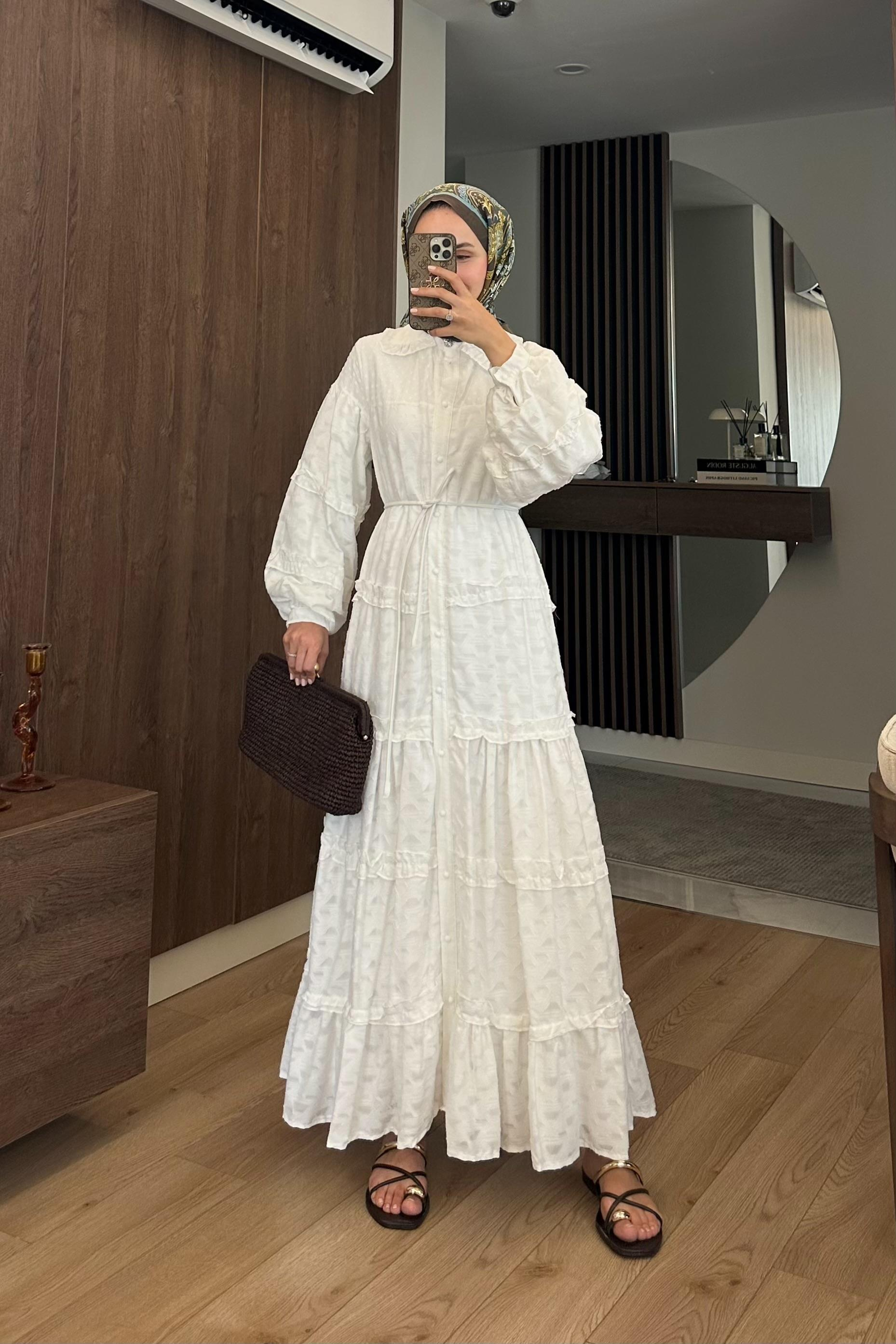 Luona Güpür Detay Elbise - BEYAZ