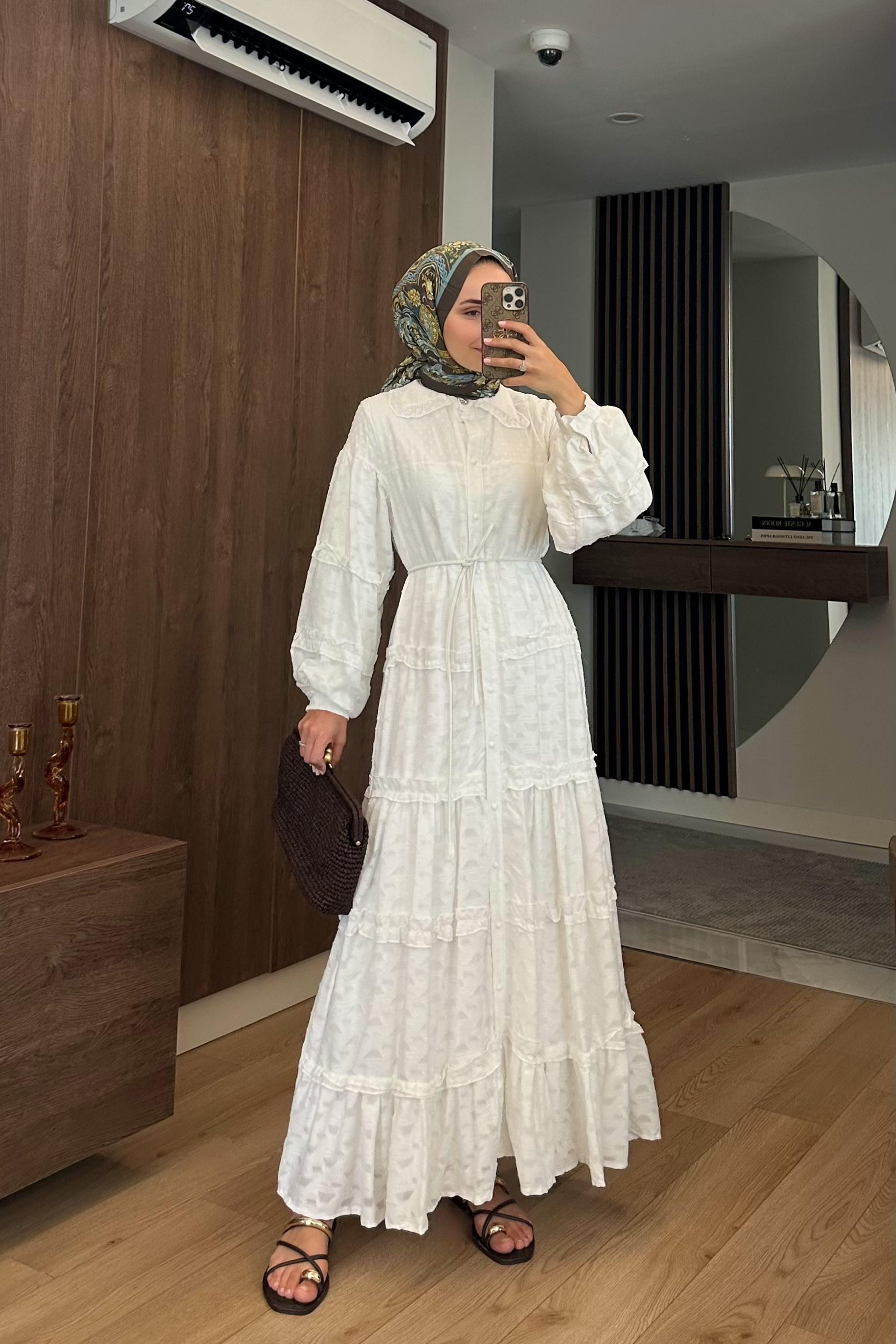 Luona Güpür Detay Elbise - BEYAZ